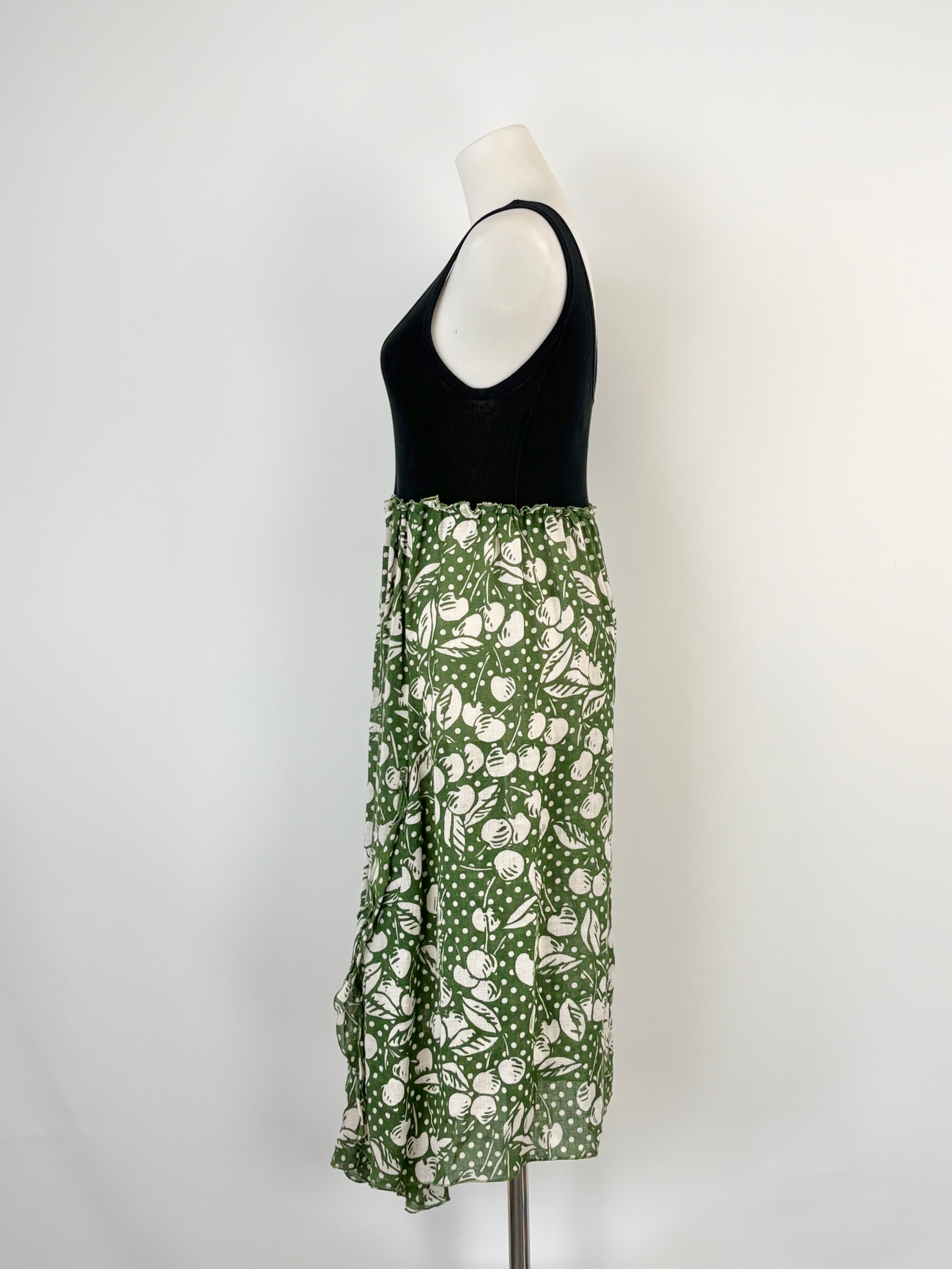 Sonia Rykiel Two-Tone Black & Forest Green Floral Midi Dress - AU8