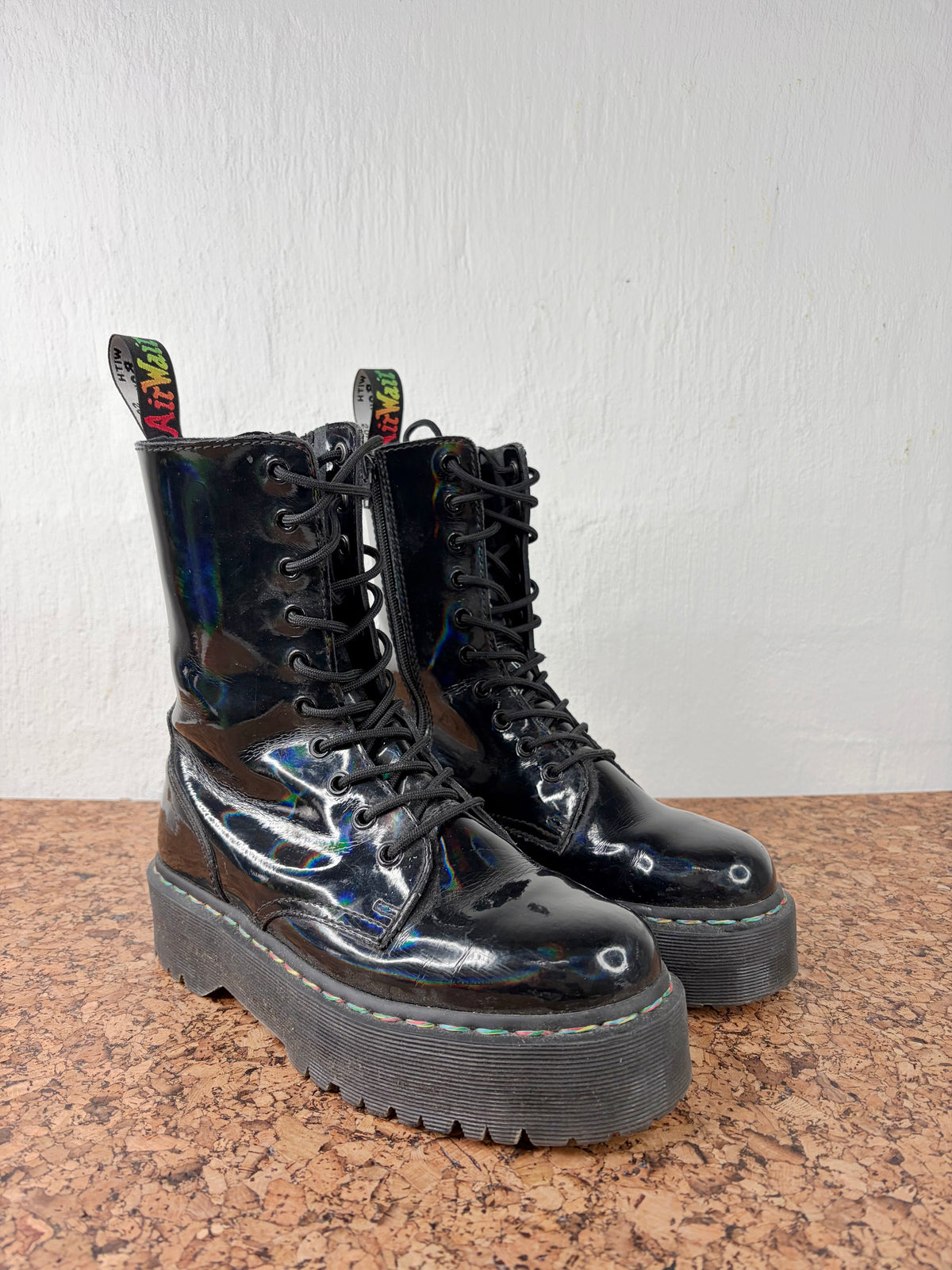 Dr. Martens Jadon Hi Rainbow Black Patent Boots - EU39