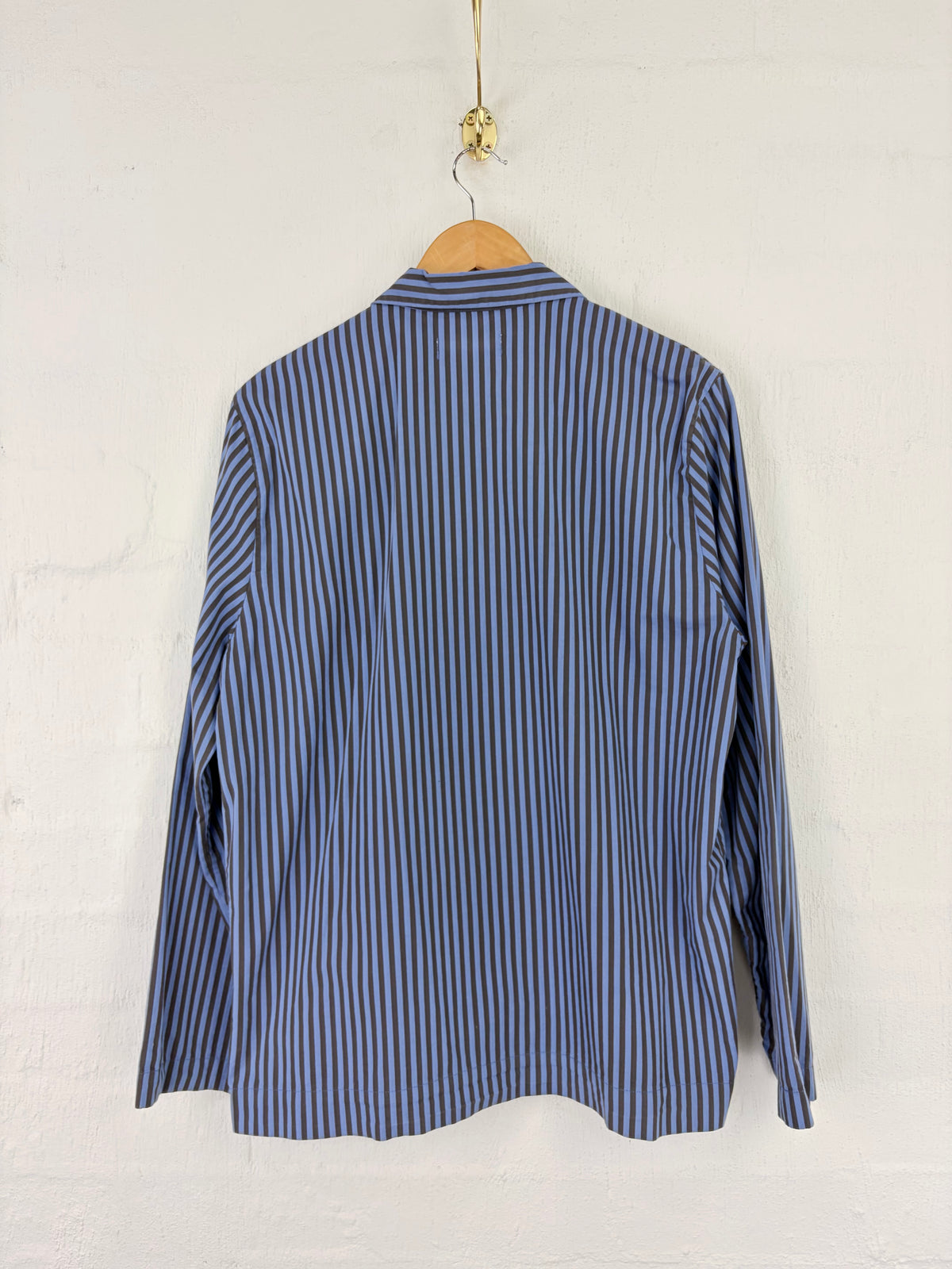 Tekla Blue & Brown Striped Organic Cotton Shirt - M