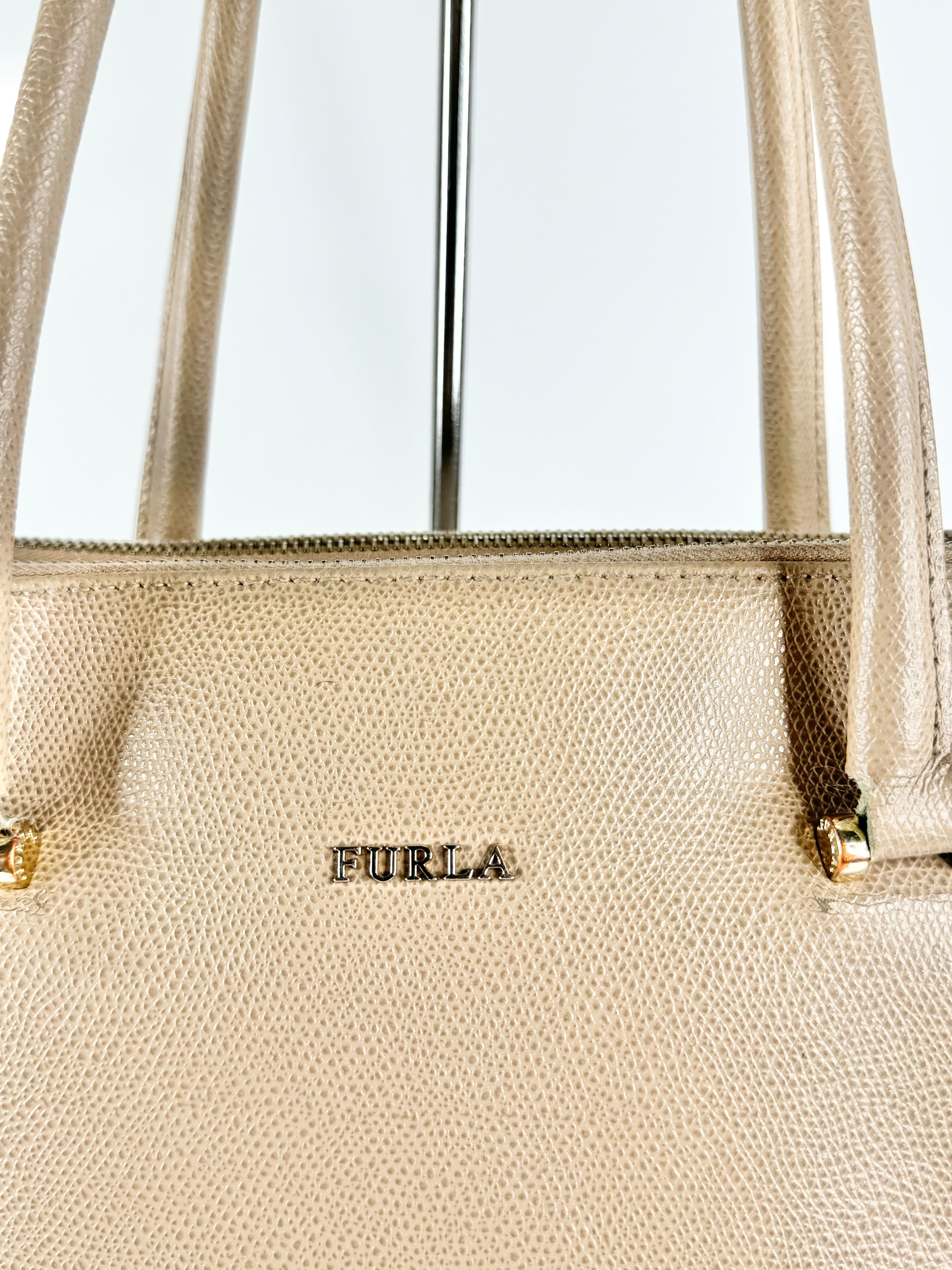 Furla Pebbled Taupe Leather Shoulder Bag