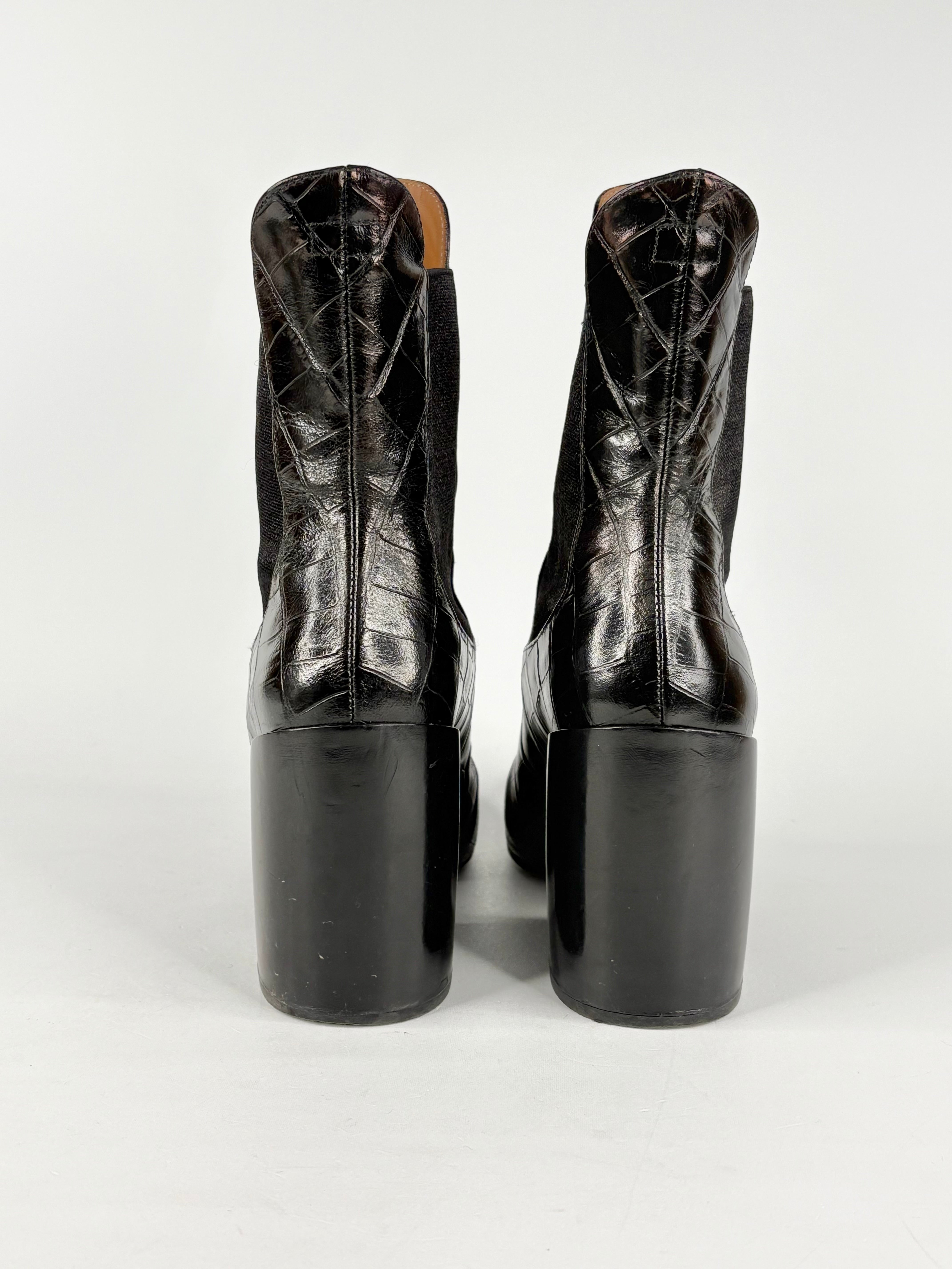 Chloé Black Leather Croc-Embossed Wave Boots - EU37.5