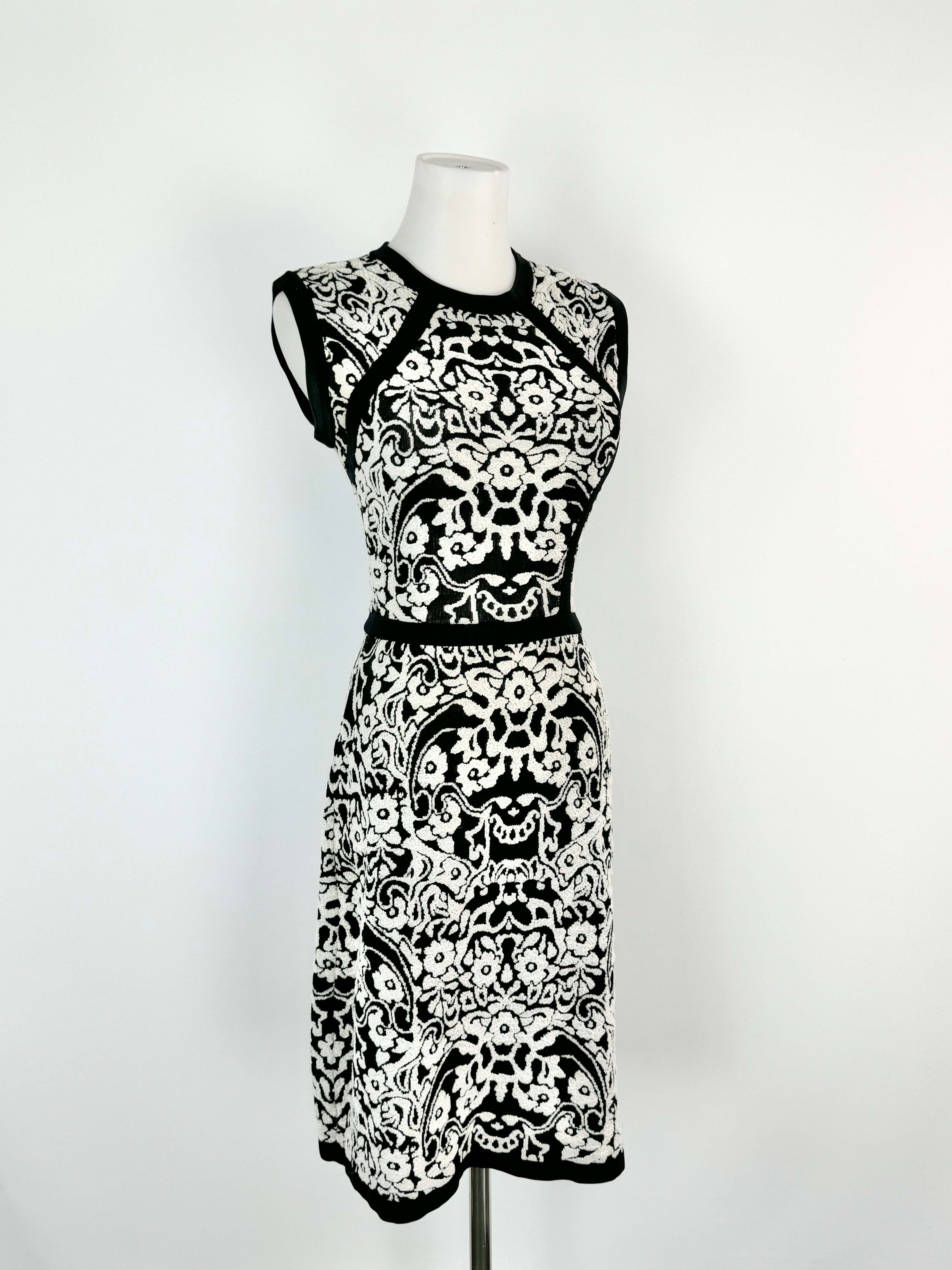 M Missioni Black & White Brocade Pattern Midi Dress - AU8