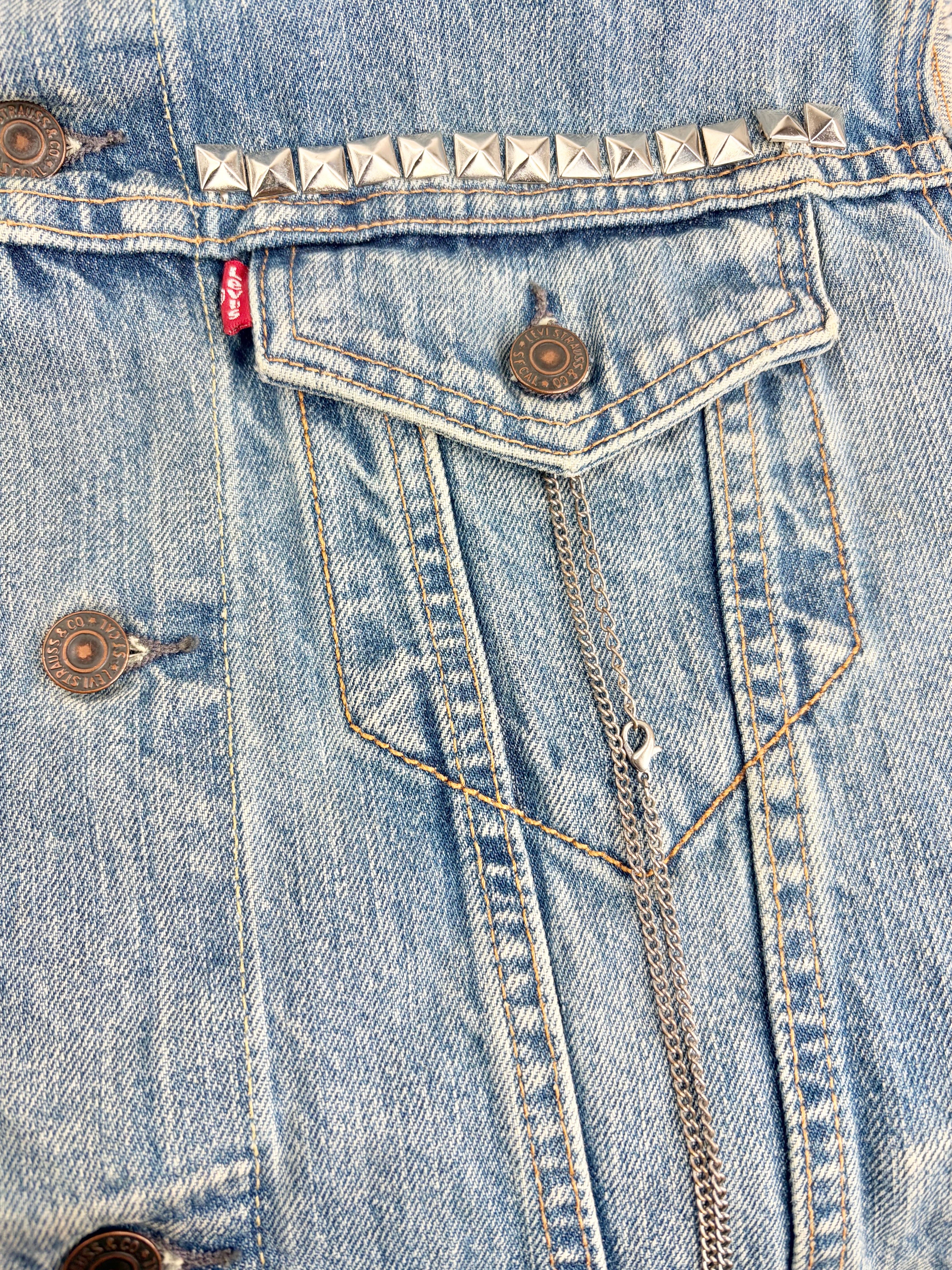 Levi's Pale Blue Denim Studded Vest - M