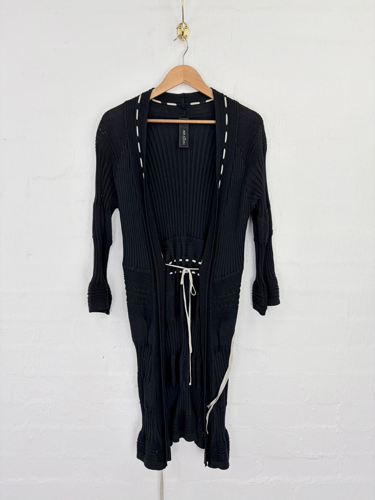 MM SÖHN Black Rib Knit & White Whipstitch Long Cardigan - AU10/12