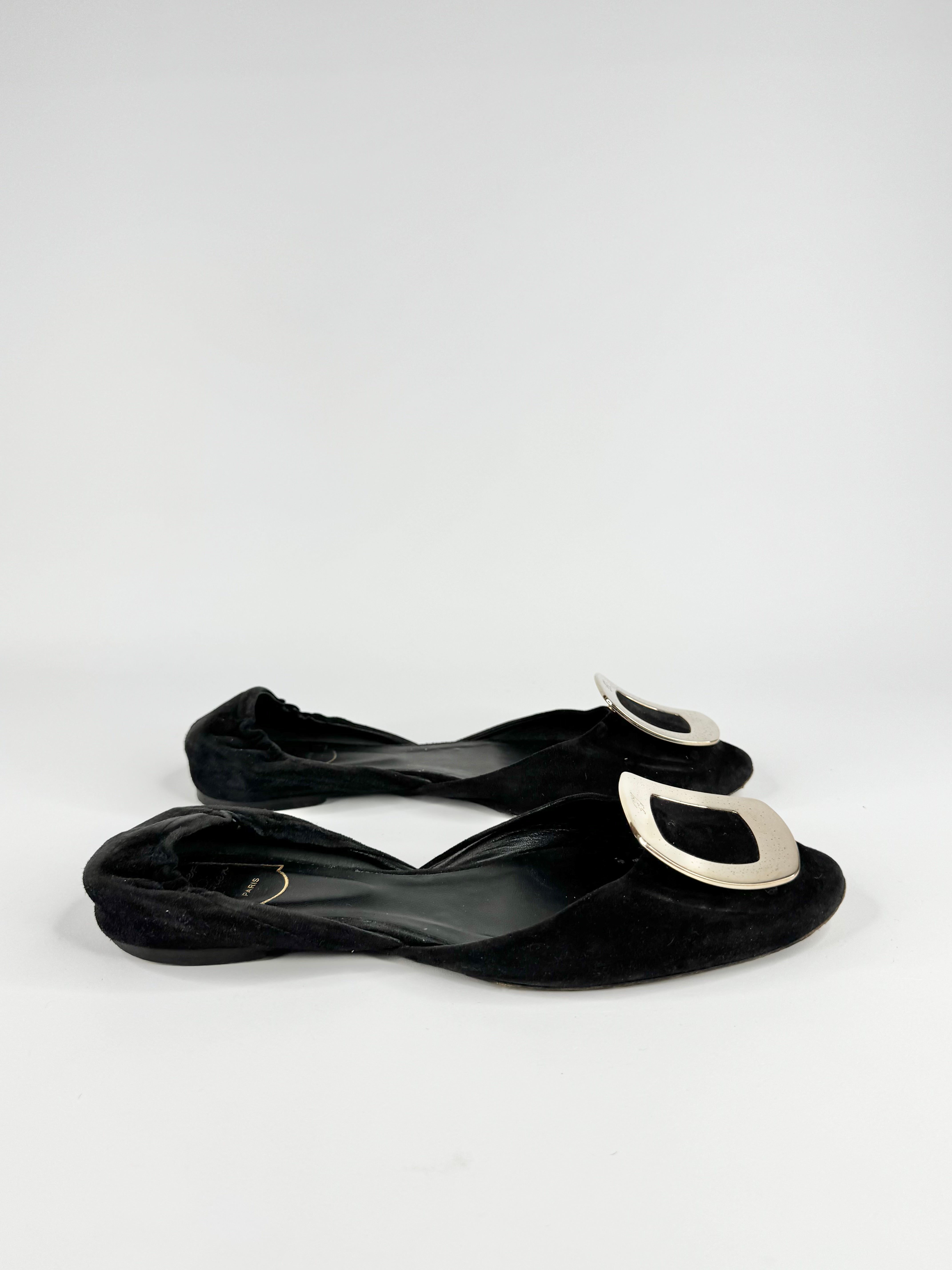 Roger Vivier Black Suede D'Orsay Ballet Flats - EU37.5