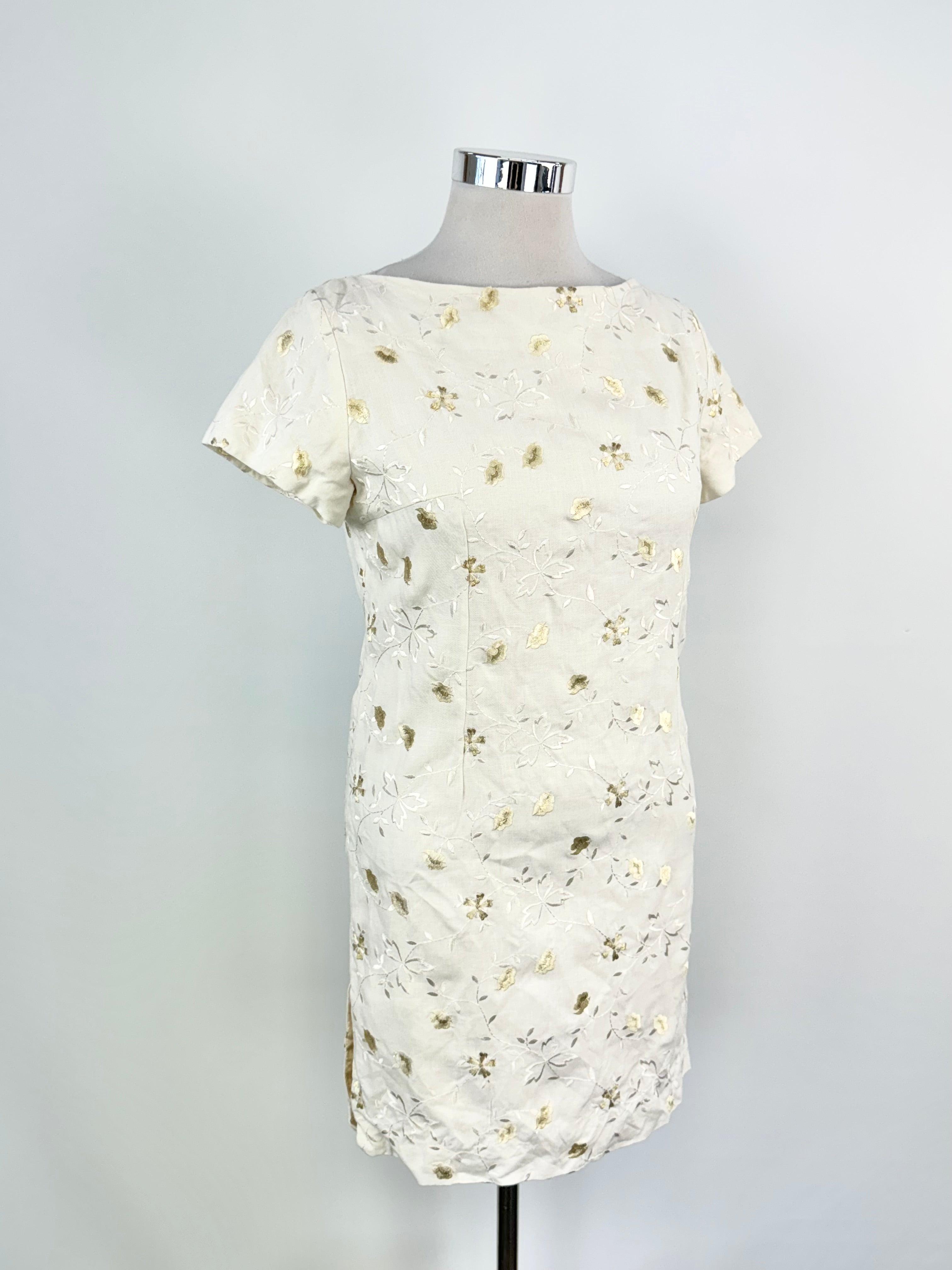 Favourbrook Cream Linen Embroidered Dress - AU12