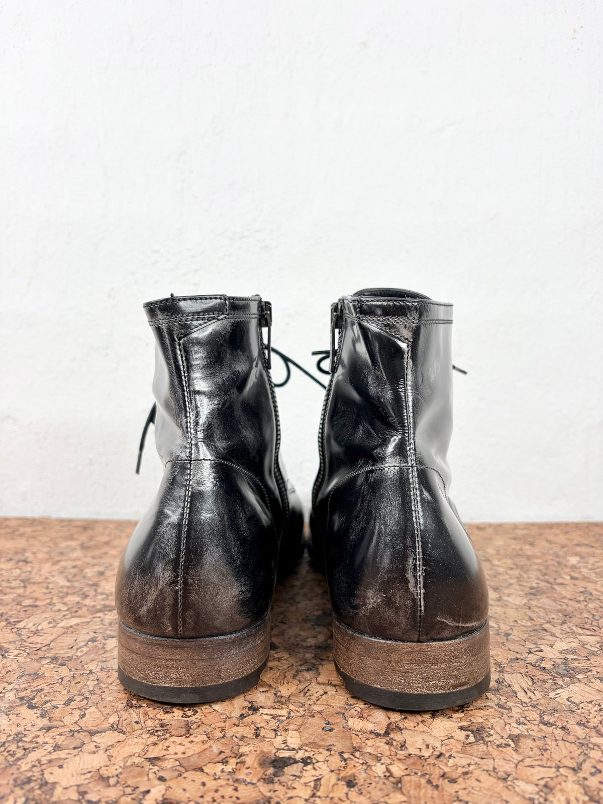 INK Black & Brushed Silver Brogue Detailed Lace Up Boots - EU42