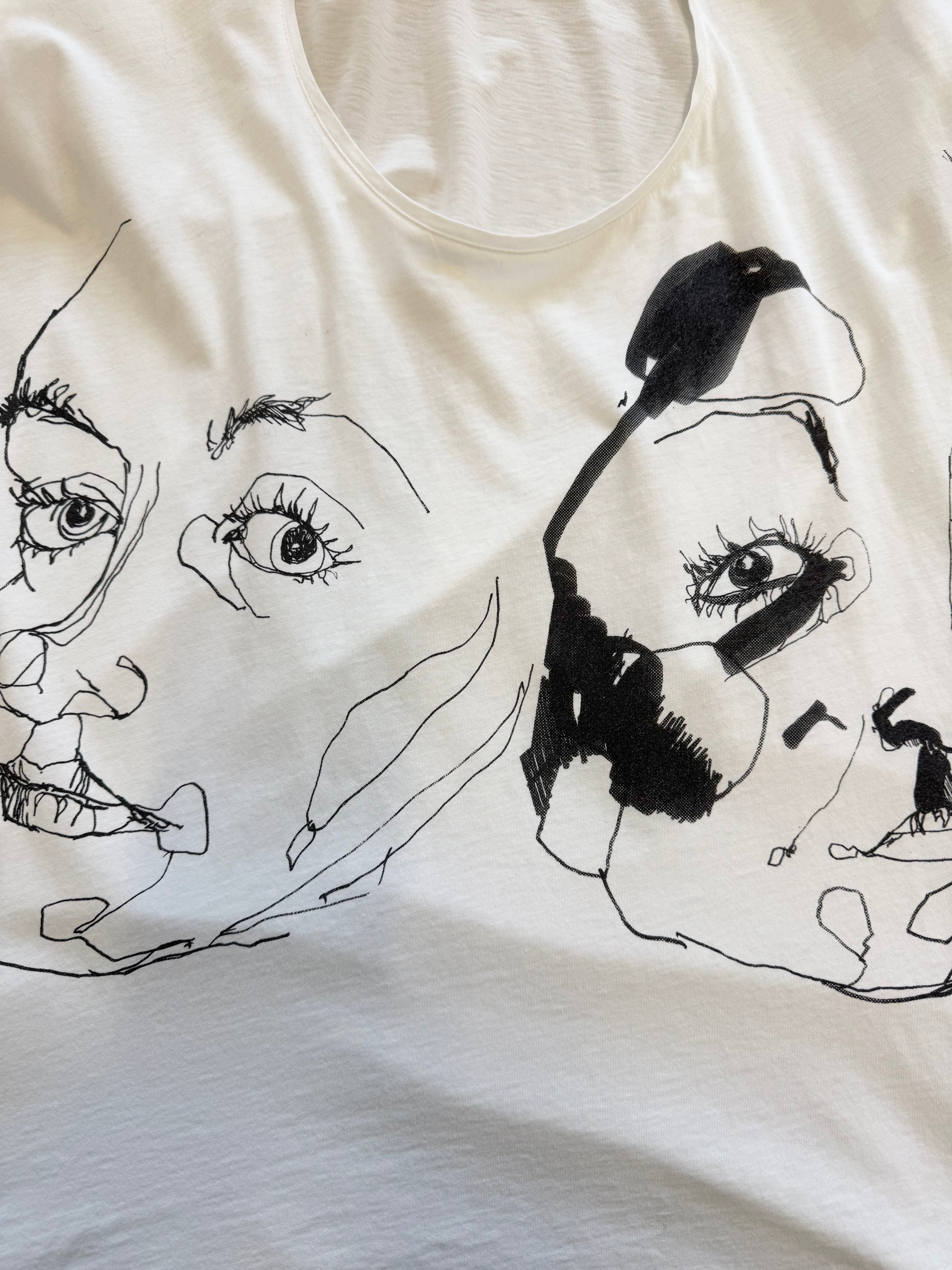 Stine Goya White Abstract Face Portrait Print T-Shirt - AU10