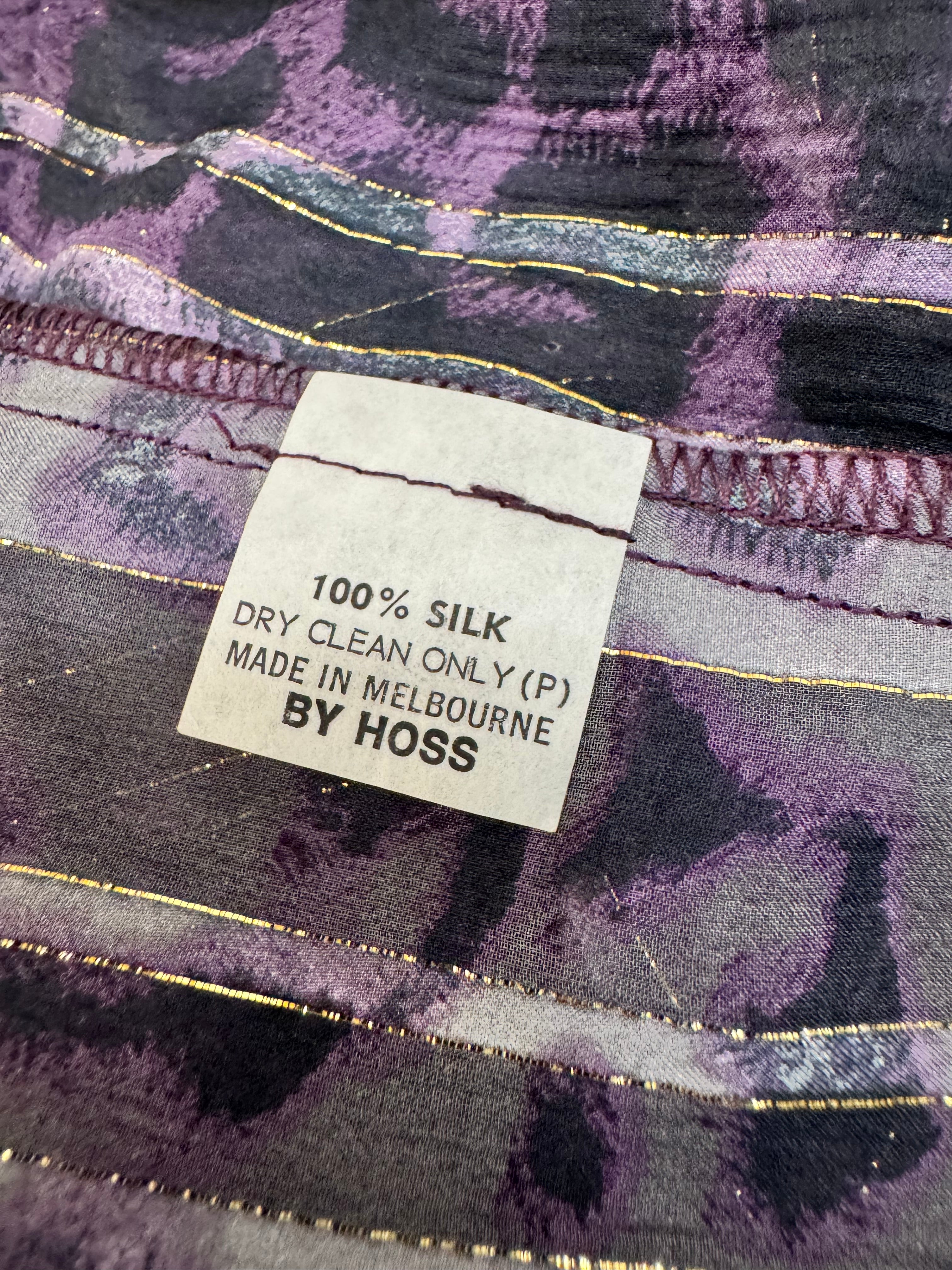 Hoss Purple Gold & Grey 'Animal Beauty' Silk Blouse NWT - AU10