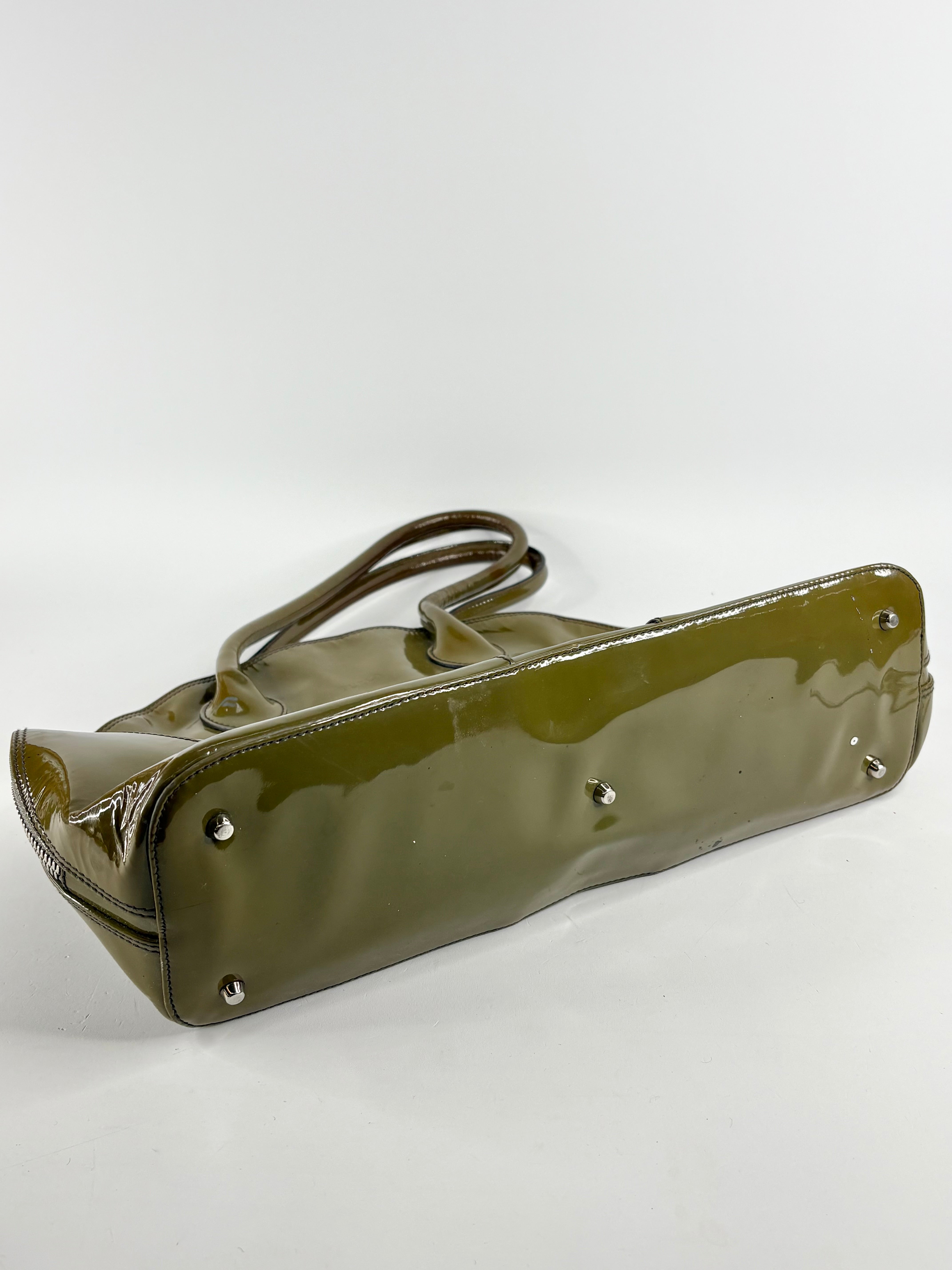 Furla Olive Green Patent Leather Bowling Bag