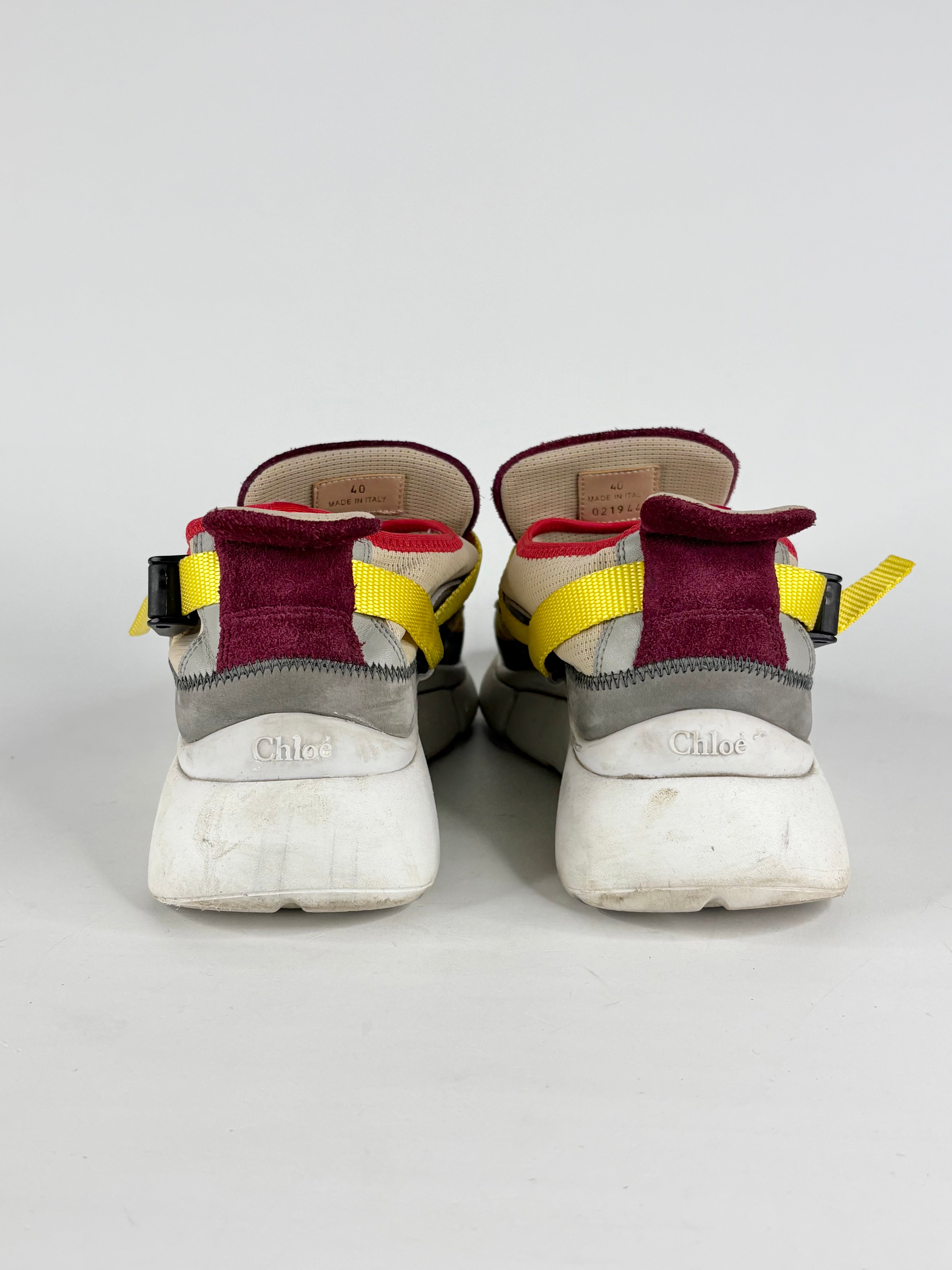 Chloé Grey, Maroon & Yellow 'Sonnie' Sneakers - EU40