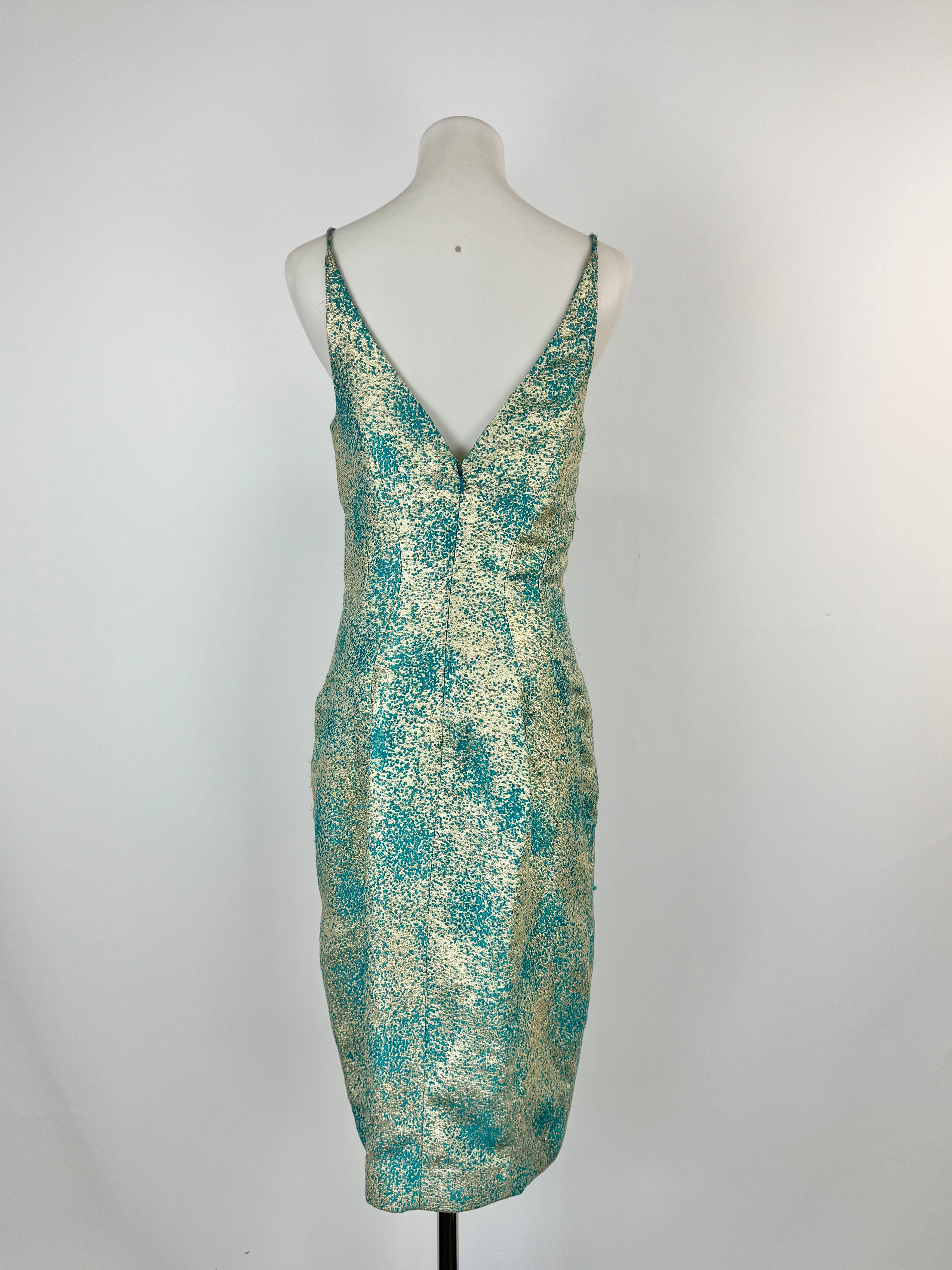 Zimmermann Gold & Turquoise Jacquard Cocktail Dress - AU8