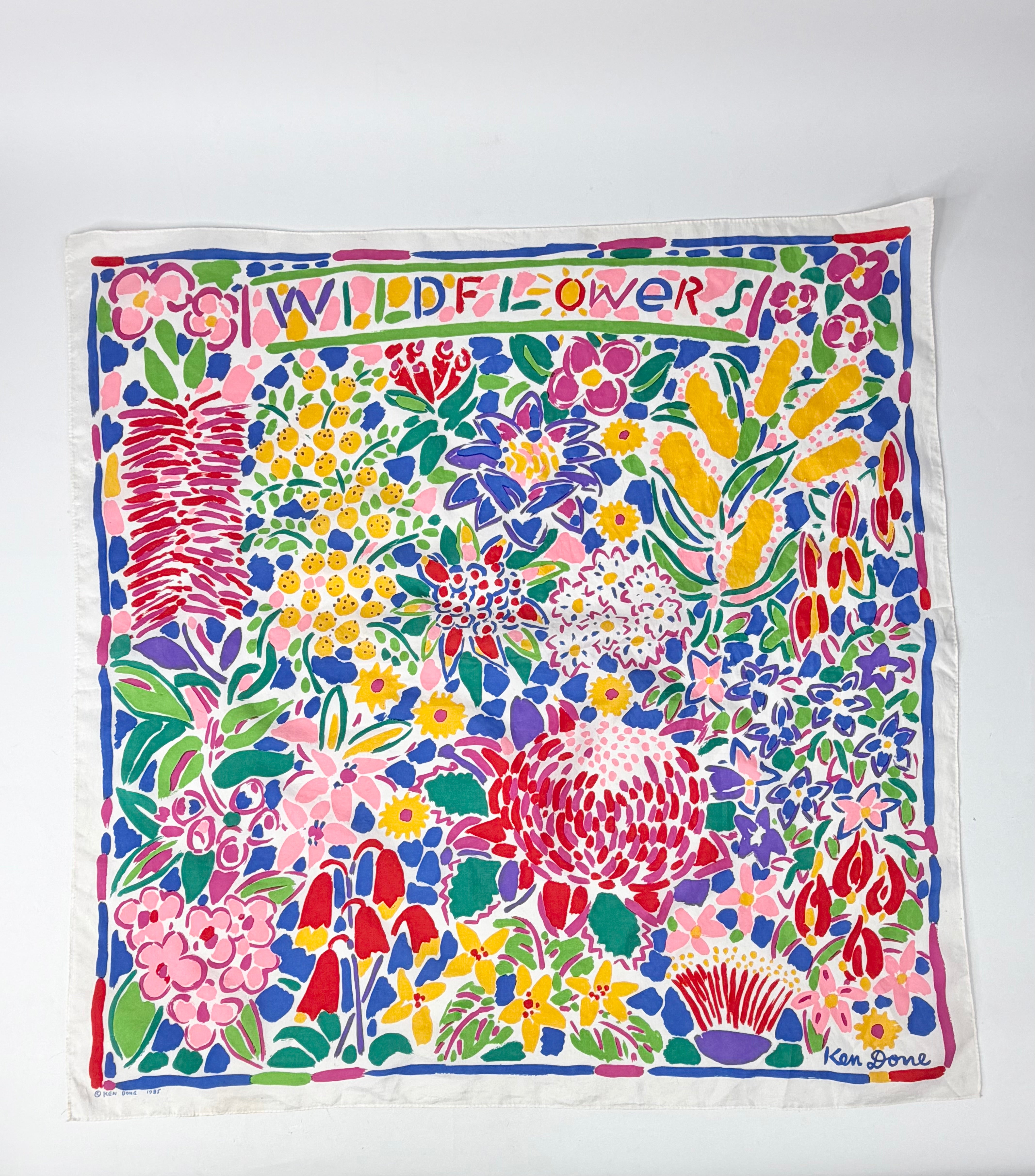 Vintage 1985 Ken Done 'Wildflowers' Square Scarf