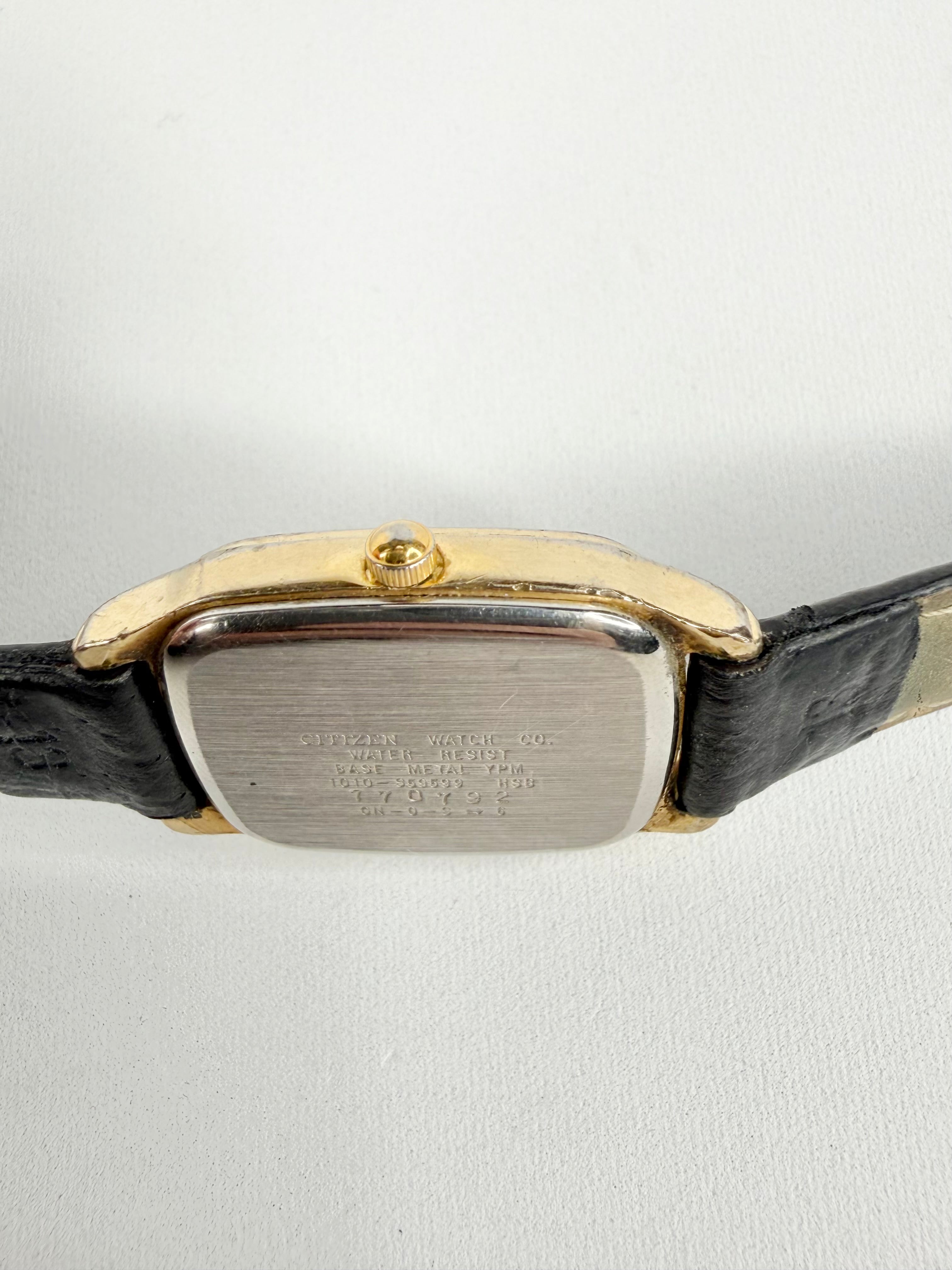 Vintage Citizen Sapphire Tank Gold Tone Rectangular Quartz Watch
