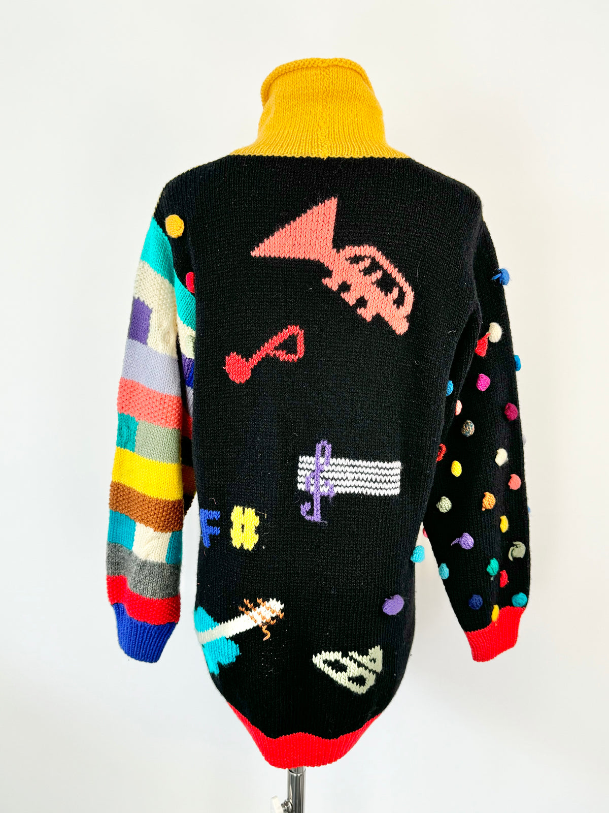 Vintage 80s Handknit Musical Instrument Jumper - M/L