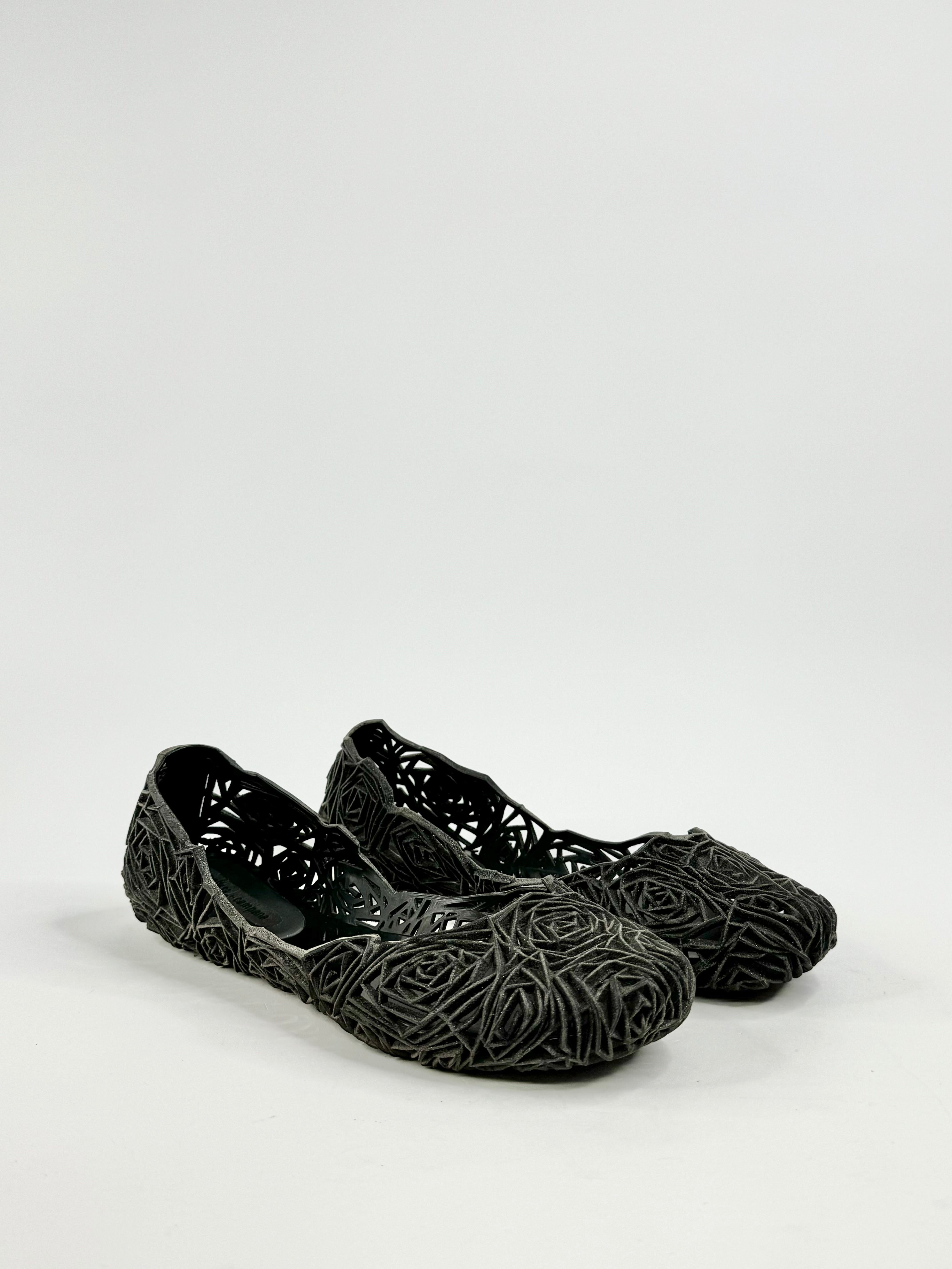 Melissa x Campana Black 3D Rose Ballet Flats - EU40