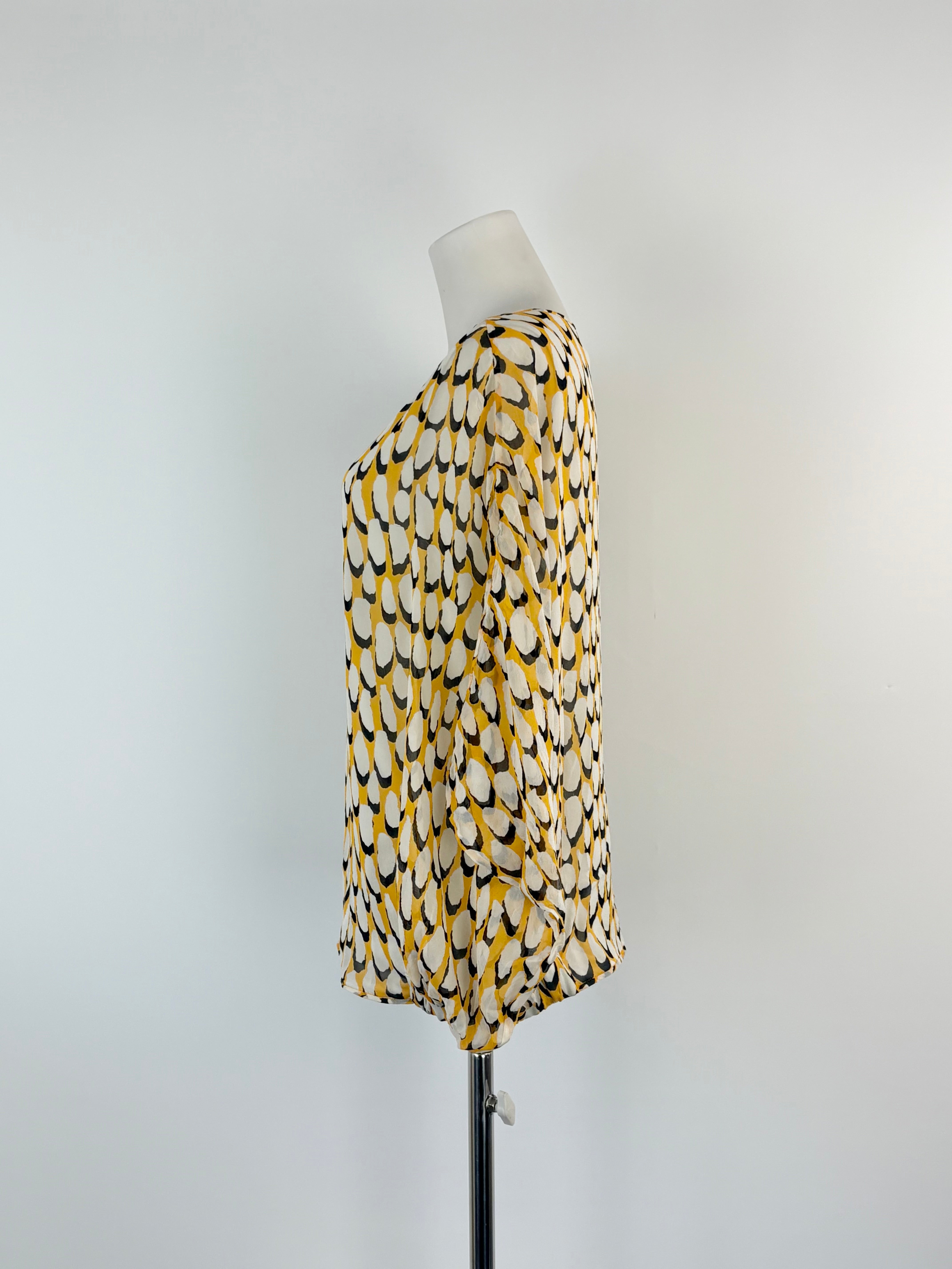 Diane von Furstenberg Yellow Patterned 'Robyn' Silk Top - AU12/14