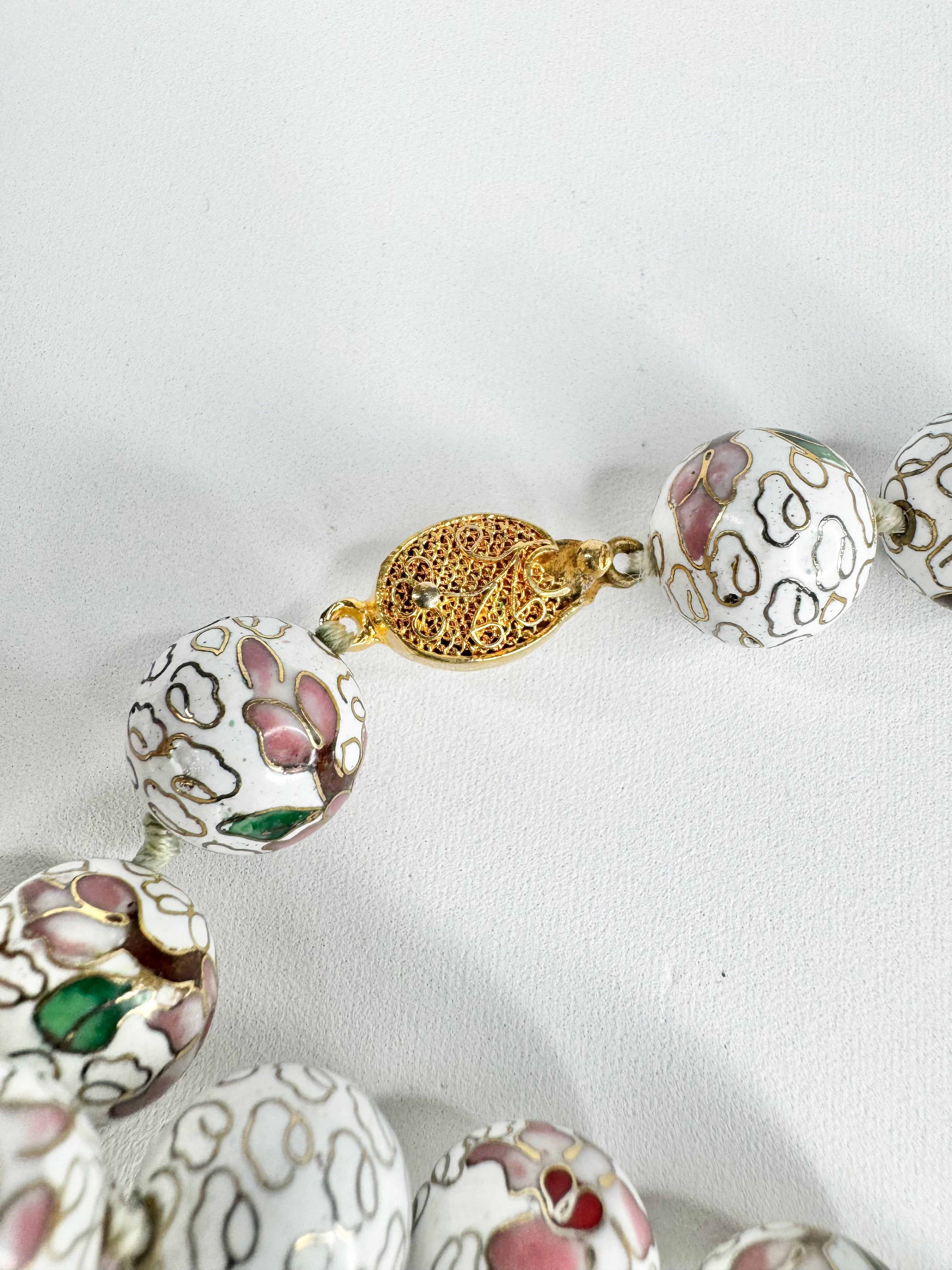 Vintage Cloisonné Floral Enamel Beaded Necklace