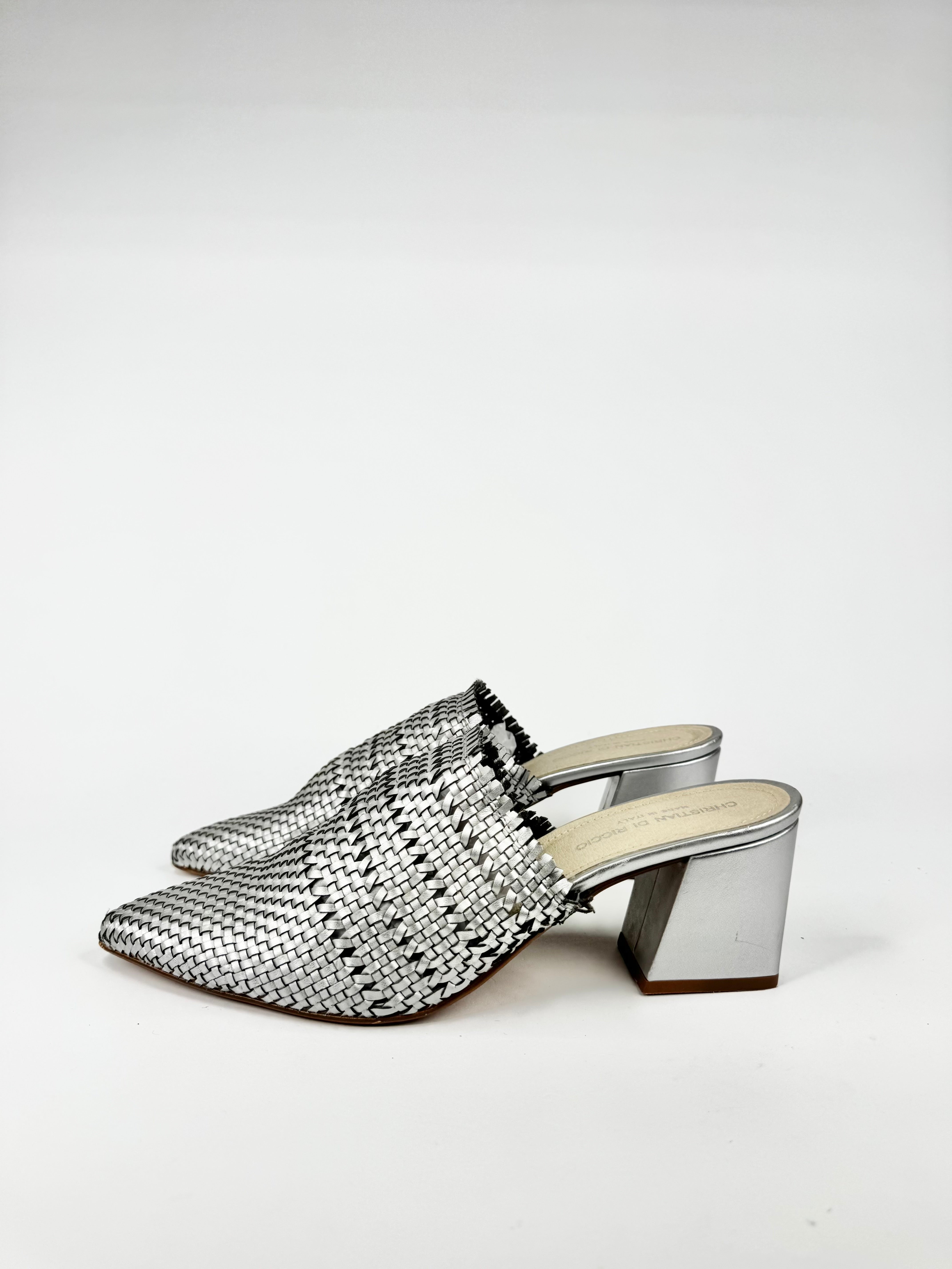 Christian di Riccio Silver Woven Mules - EU41