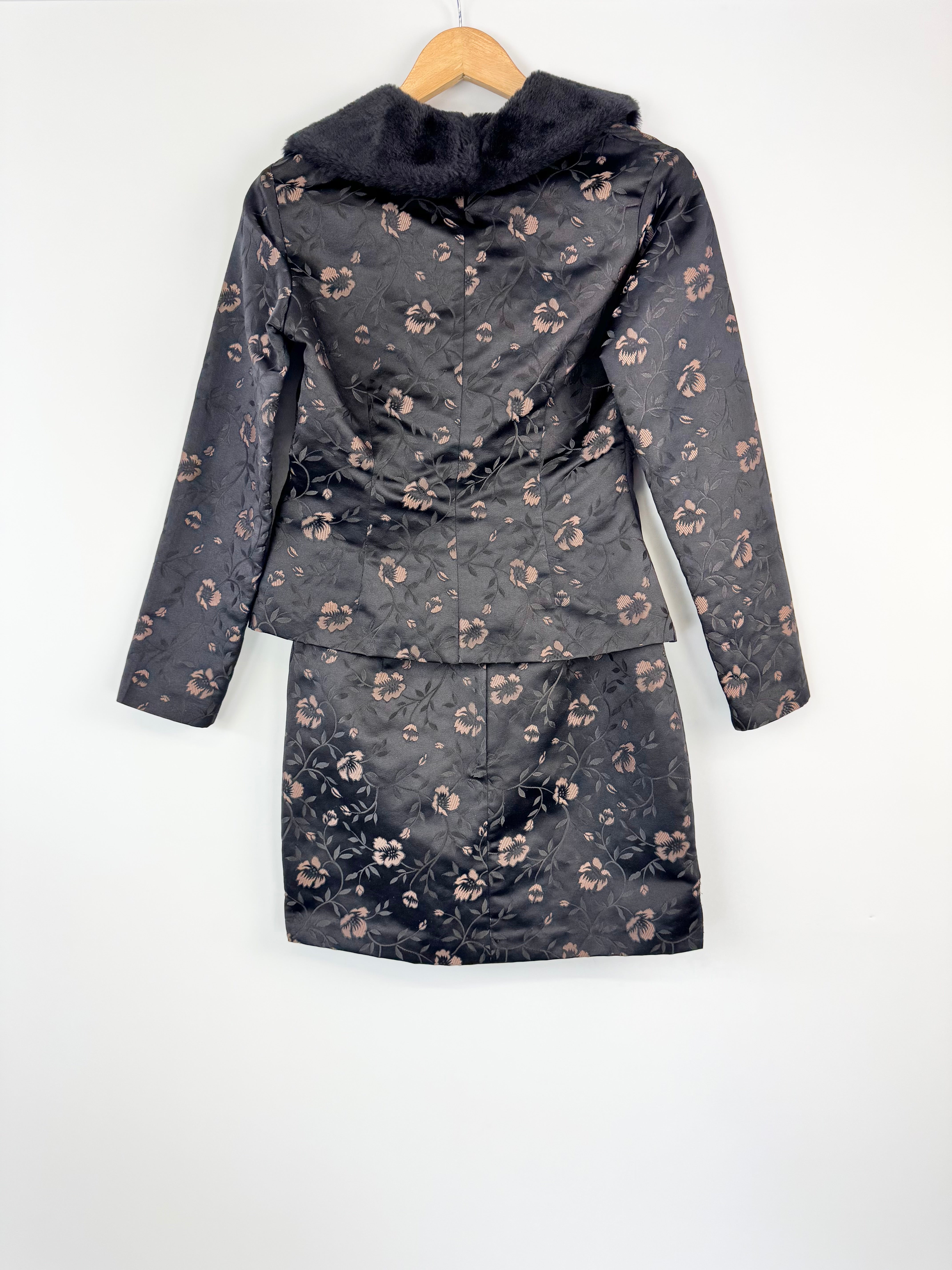 MFW Vintage 90s Bebe Black & Dusty Rose Satin Floral 2 Pce - AU8/10