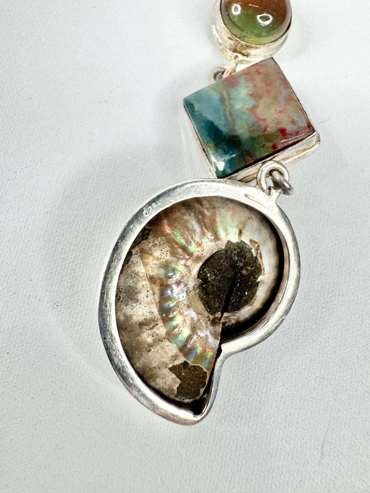 Silver, Shell and Semi-Precious Gemstone Drop Earrings