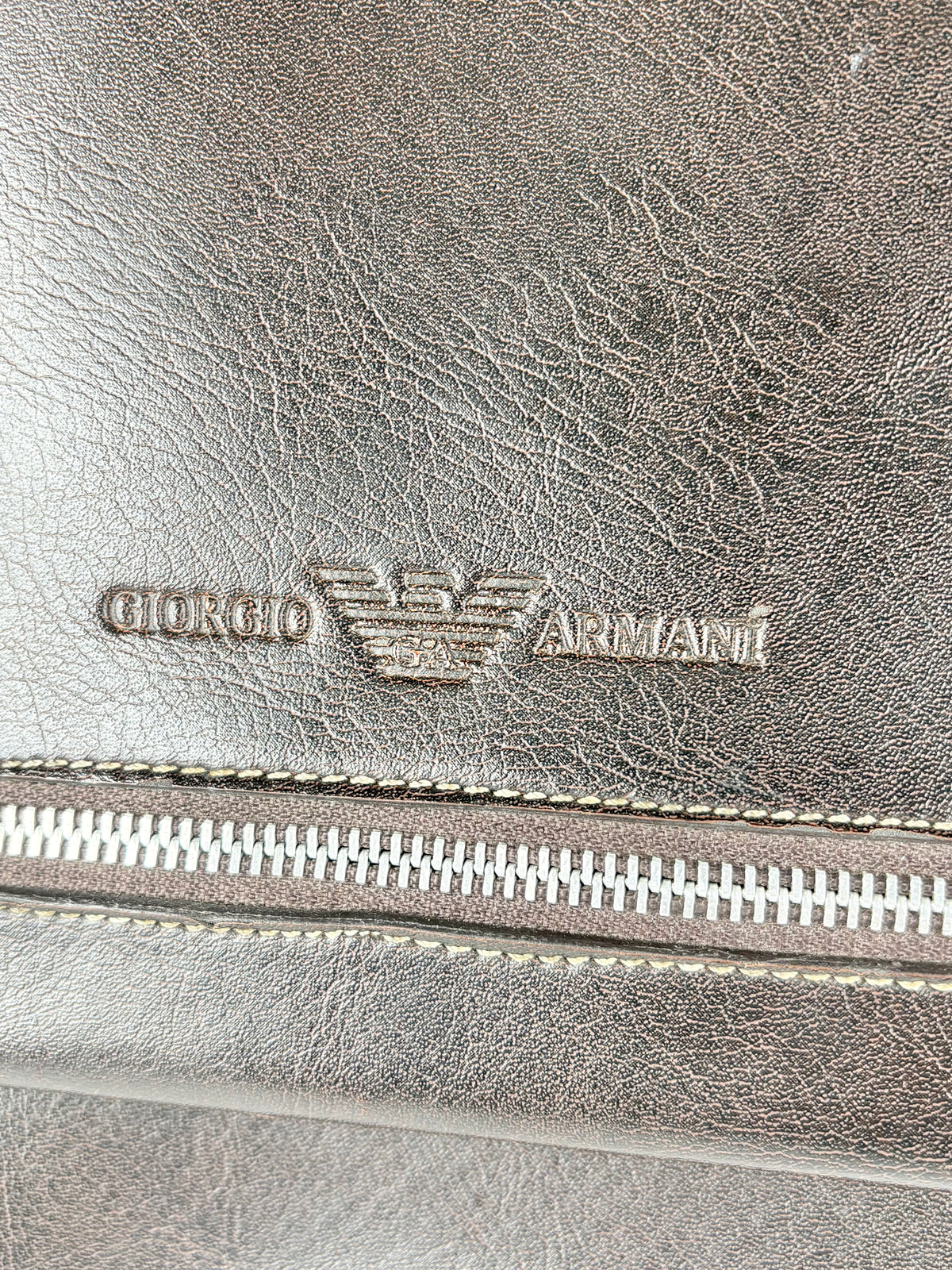Giorgio Armani Vintage Chocolate Brown Leather Messenger Bag