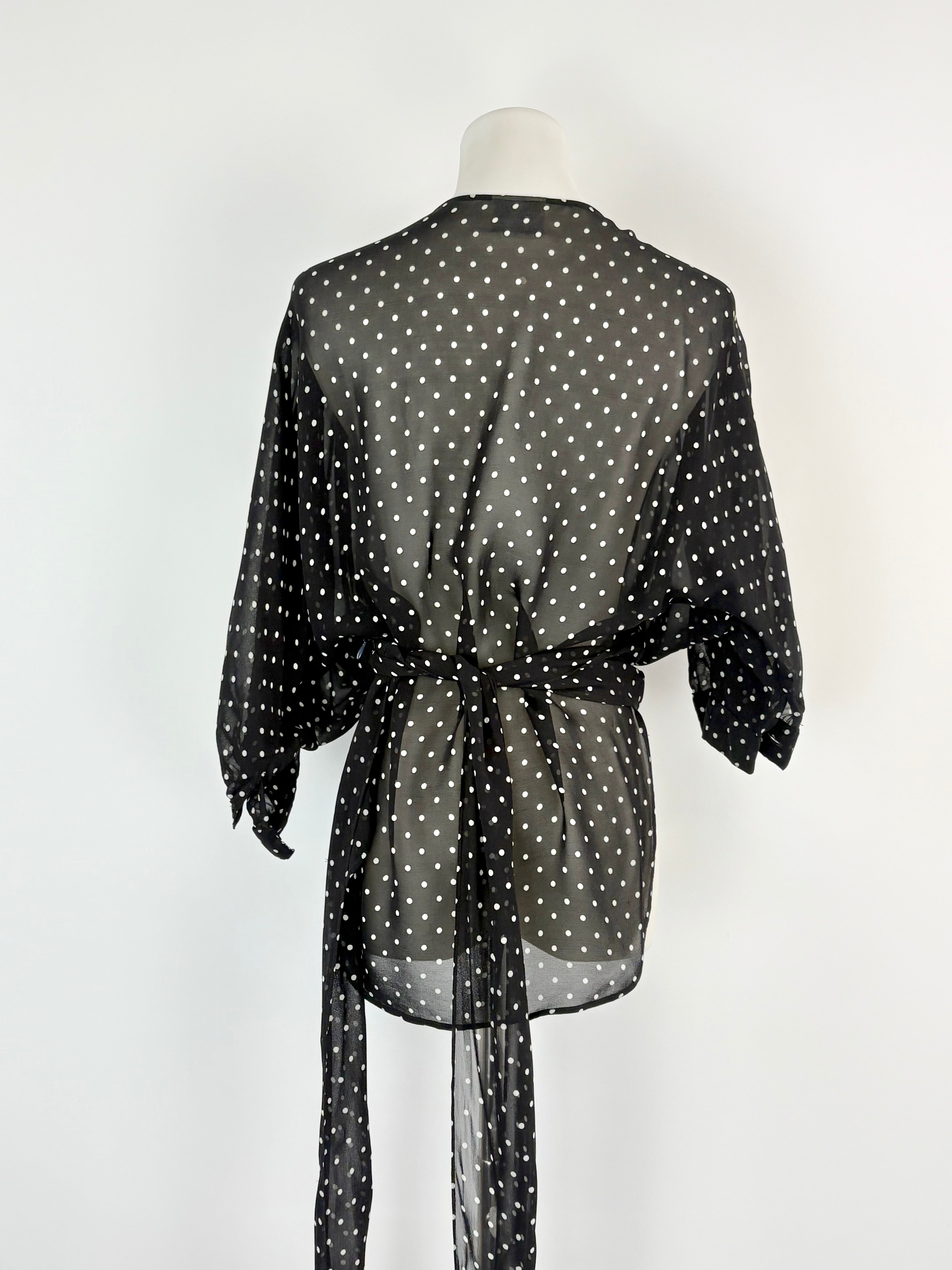 Maria Grazia Severi Black & White Dotted Sheer Wrap Blouse - AU10