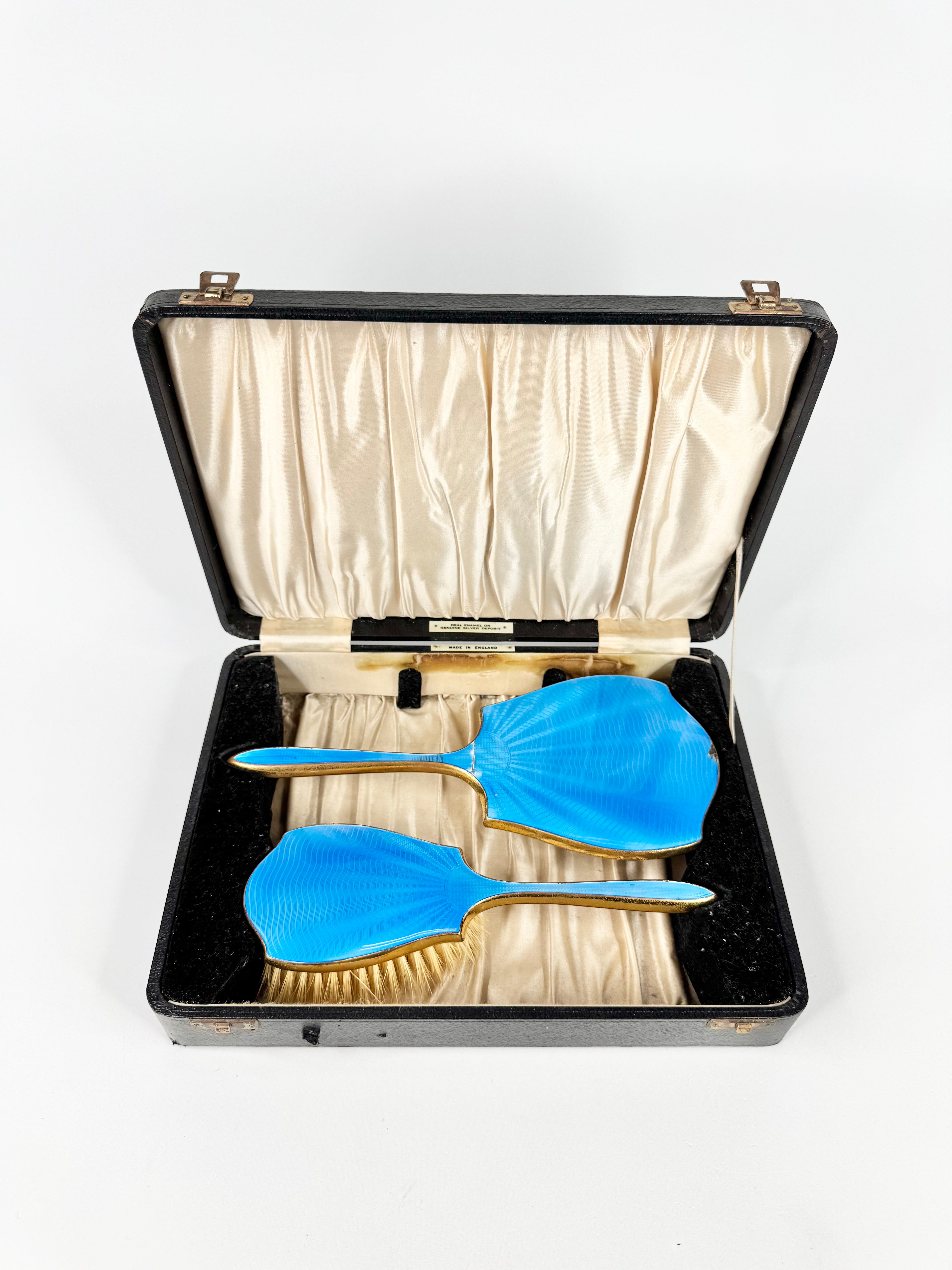 Vintage Art Deco Blue Guilloché Enamel Vanity Set