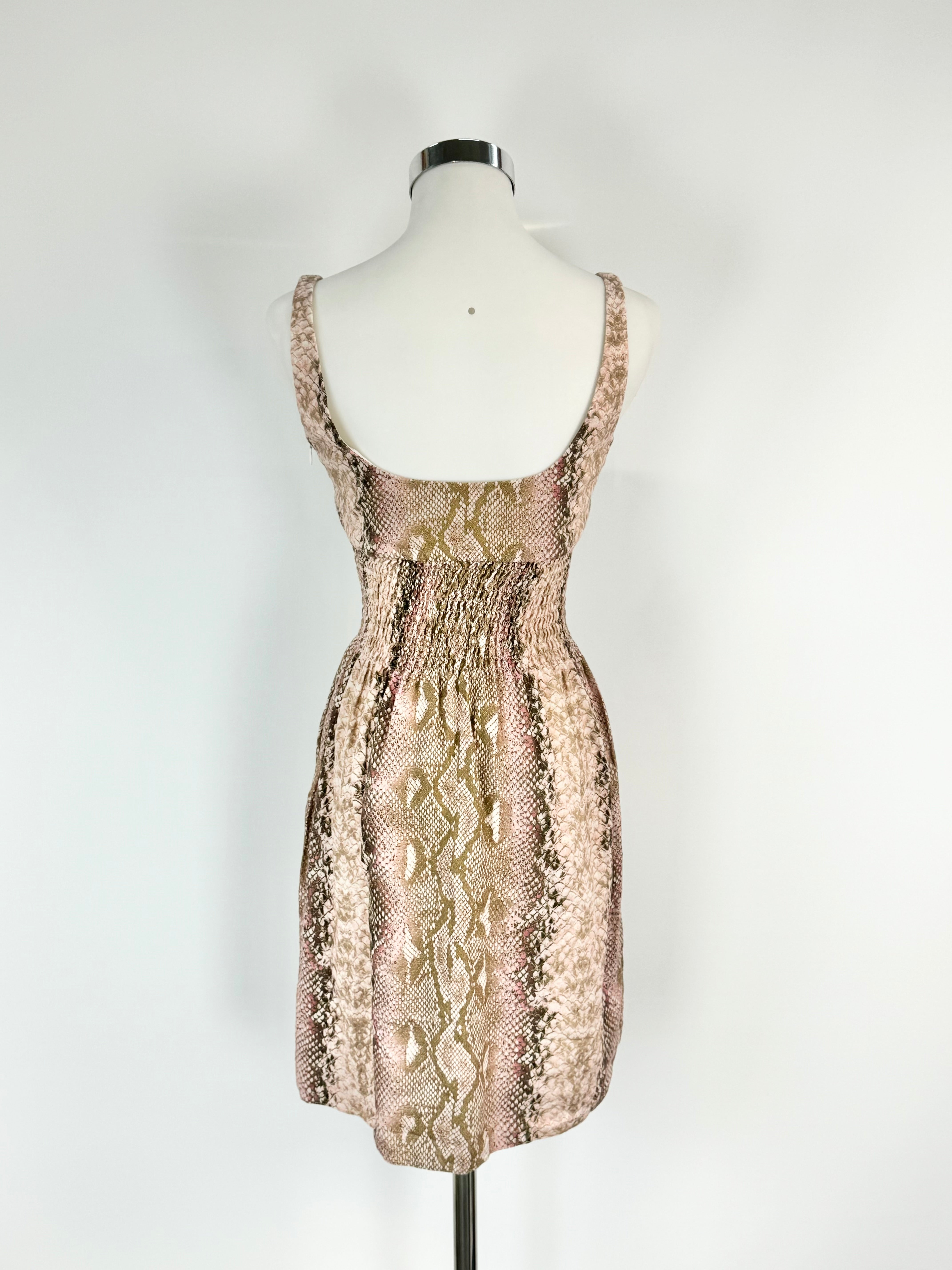 Emilia Wickstead Dusty Pink Linen Snakeskin Pattern Midi Dress - AU8