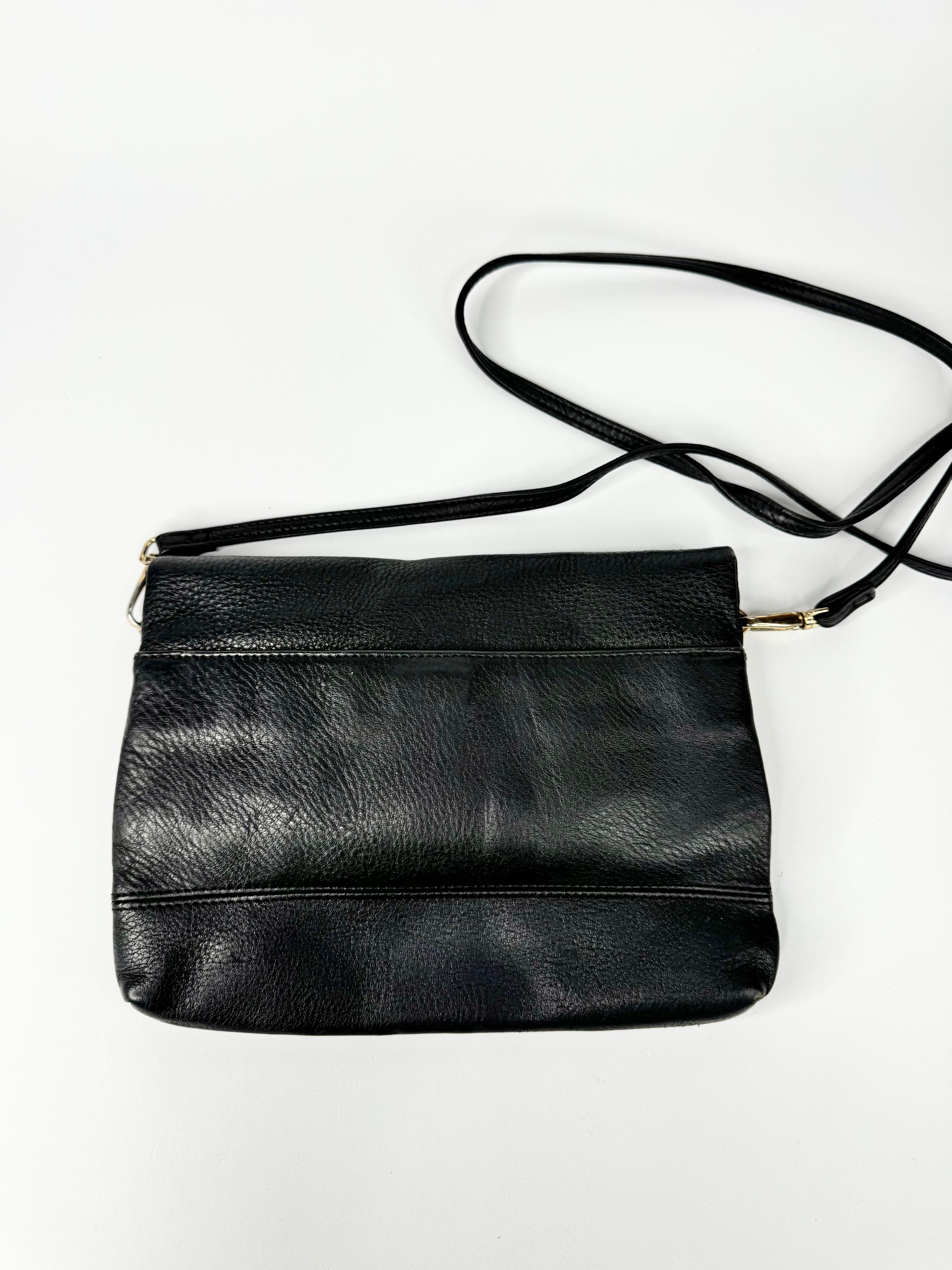 Oroton Black Leather Clutch Bag with Attachable Long Handle