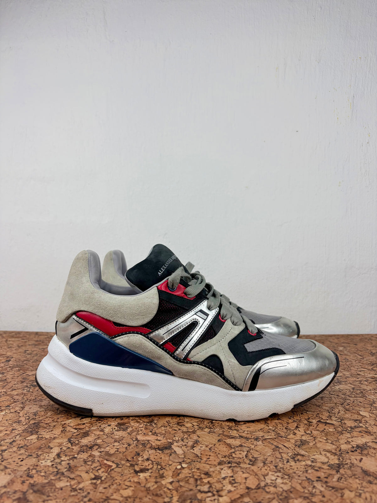 Alexander McQueen Oversized Patchwork Cocktail Silver Sneakers - EU42