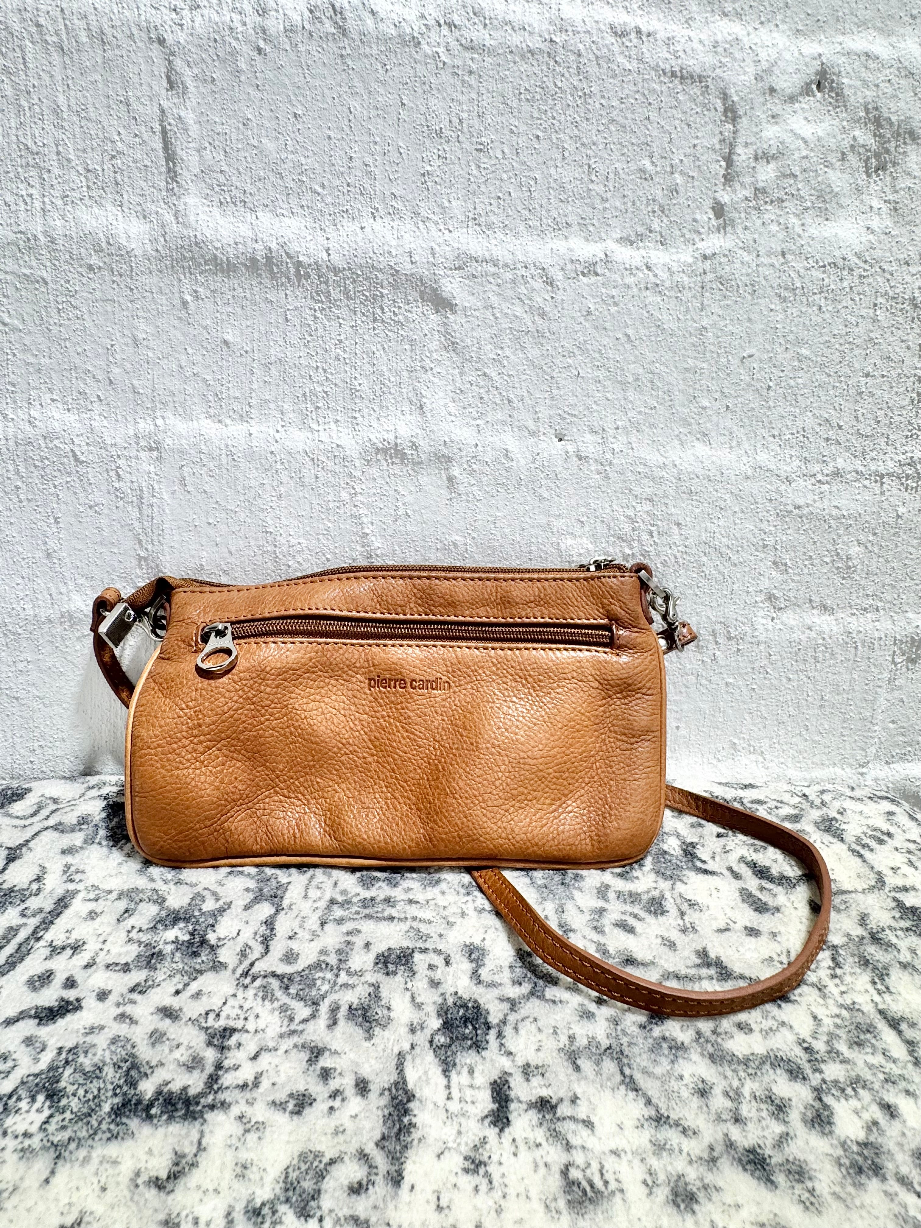 Pierre Cardin Tan Leather Gathered Mini Cross Body Bag