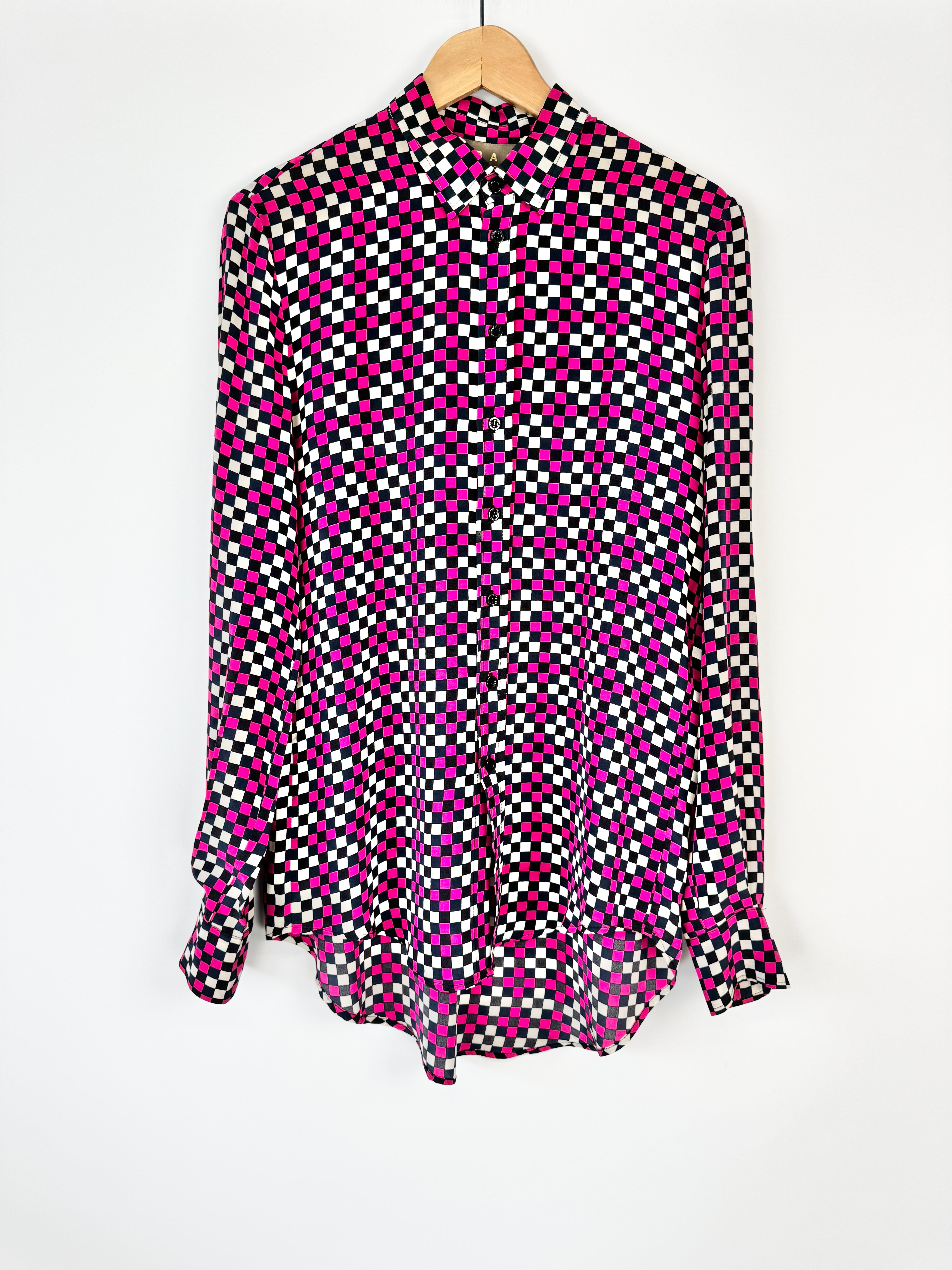 Space Style Concept Pink Checkerboard Patterned Silk Shirt - AU10
