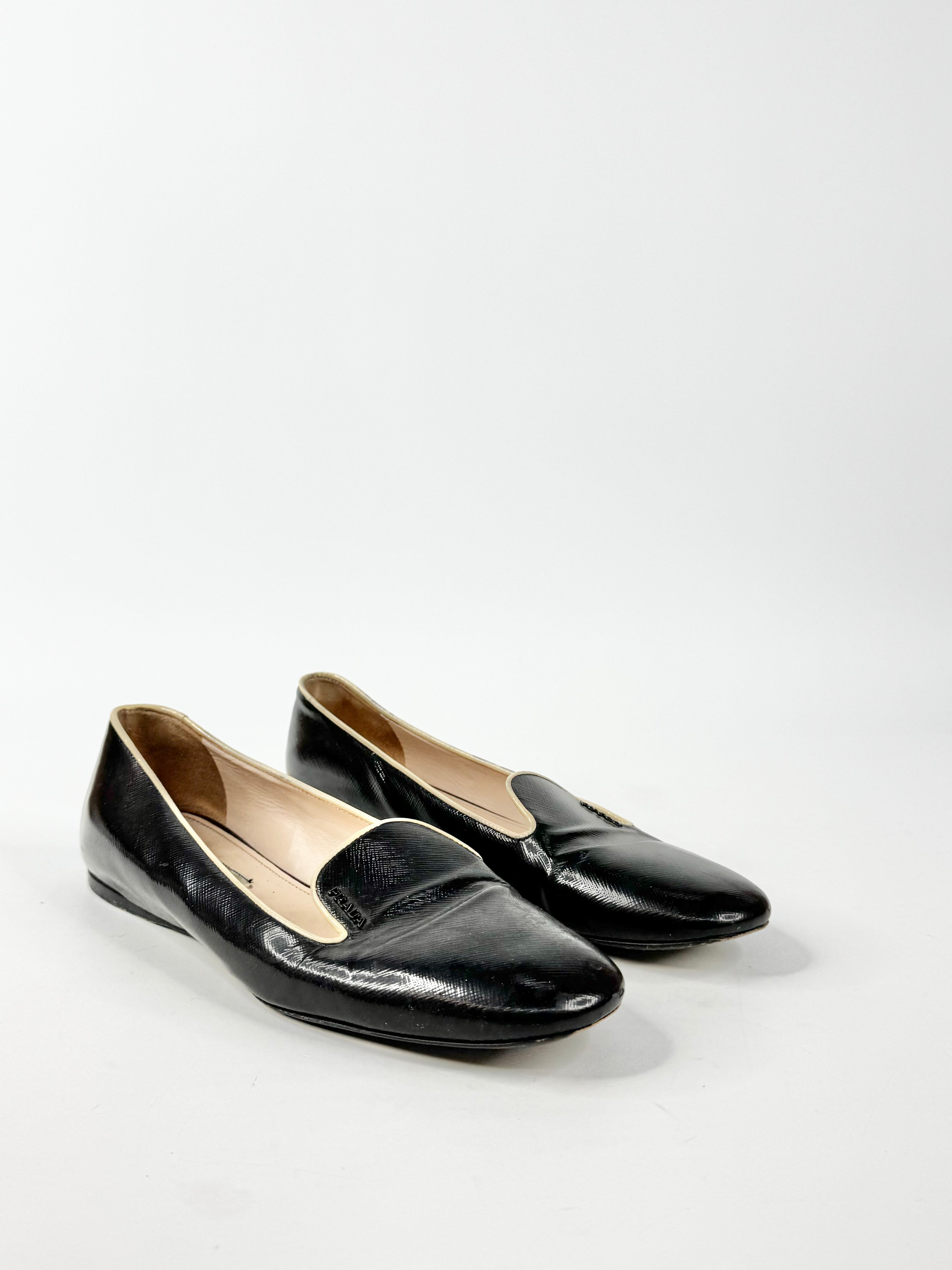 Prada Black & Cream Loafers - EU38.5