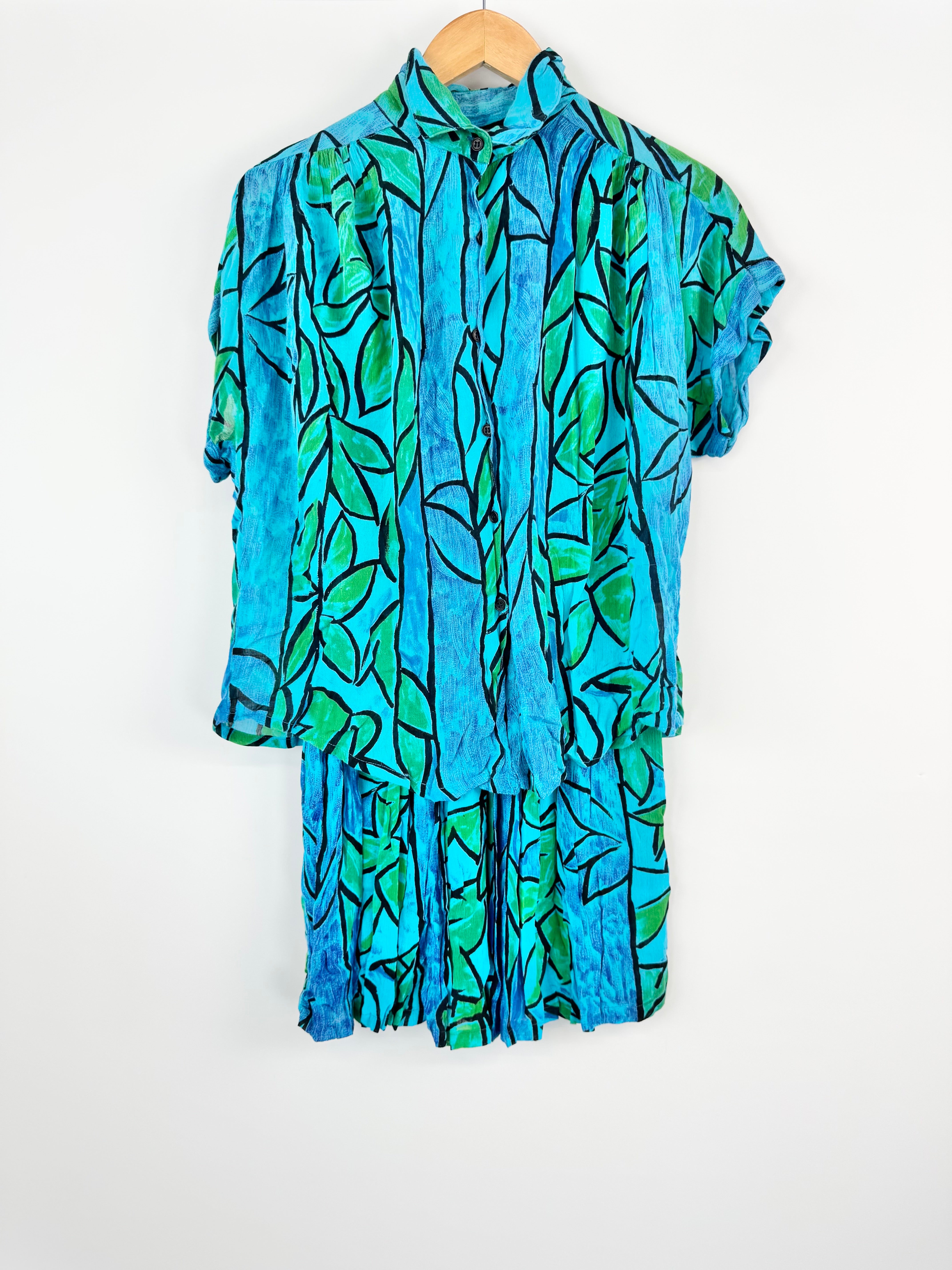 Smartline Blue & Green Patterned Skirt Suit - AU12