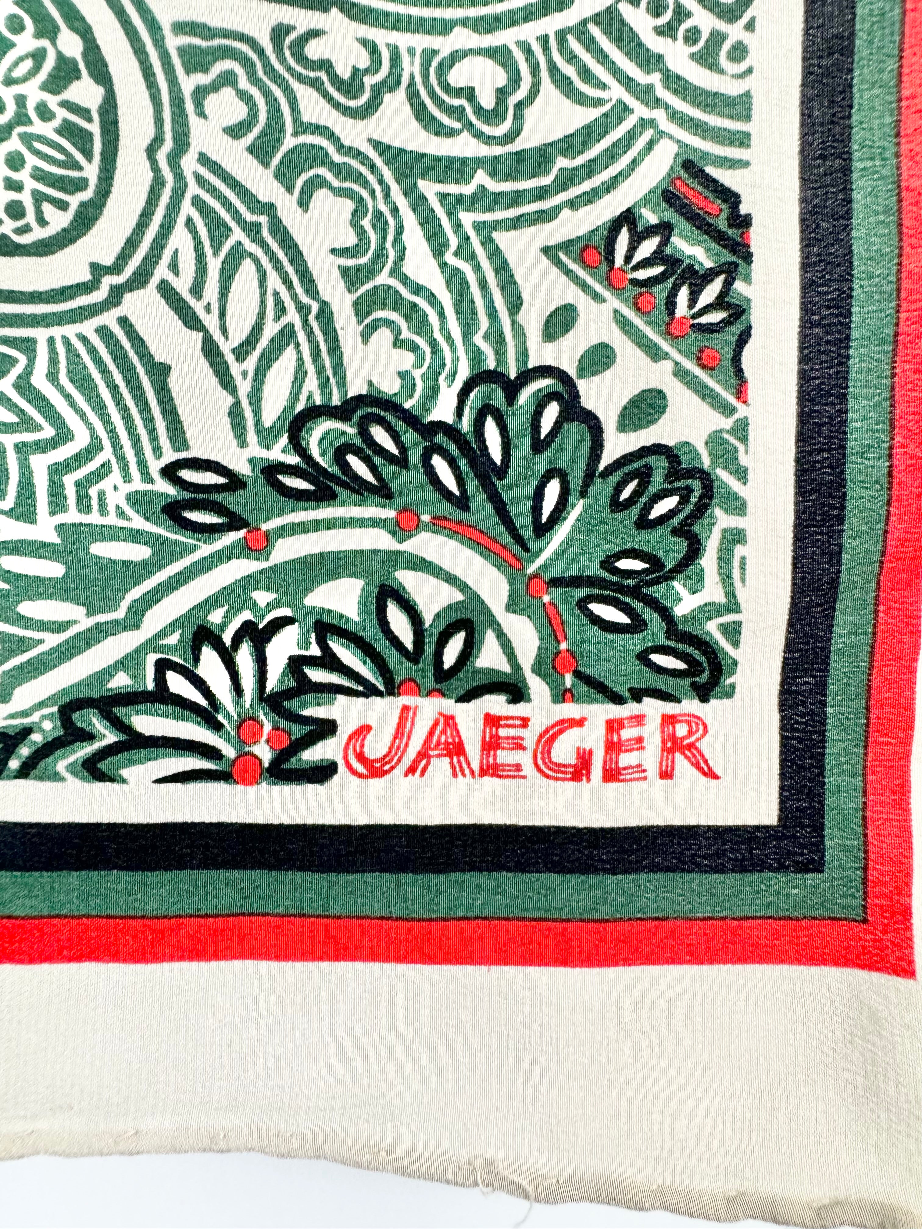 Vintage Jaeger Cream & Green Paisley Patterned Scarf