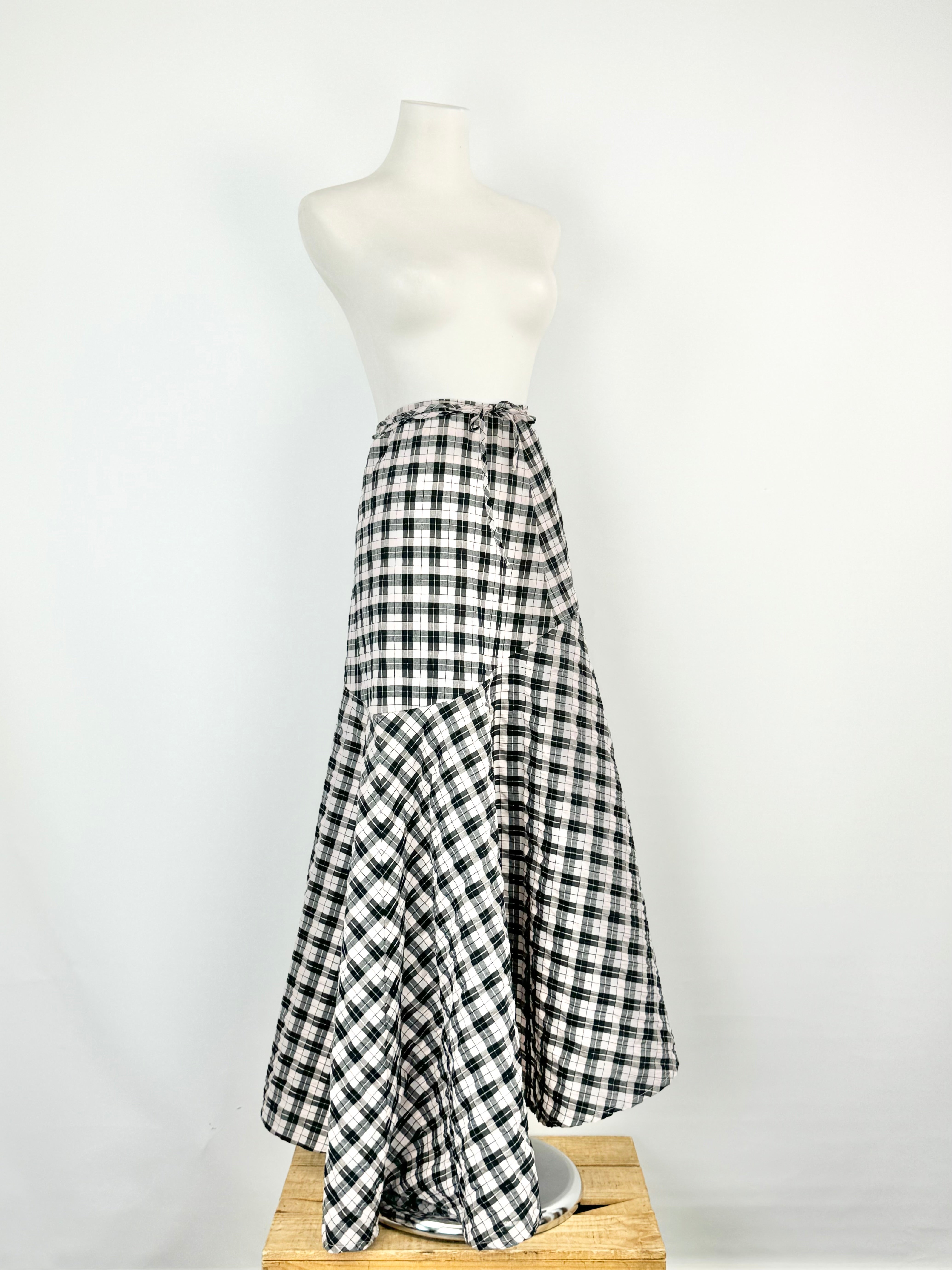 Ganni Pink Black & Silver Plaid Seersucker Maxi Skirt - AU8/10