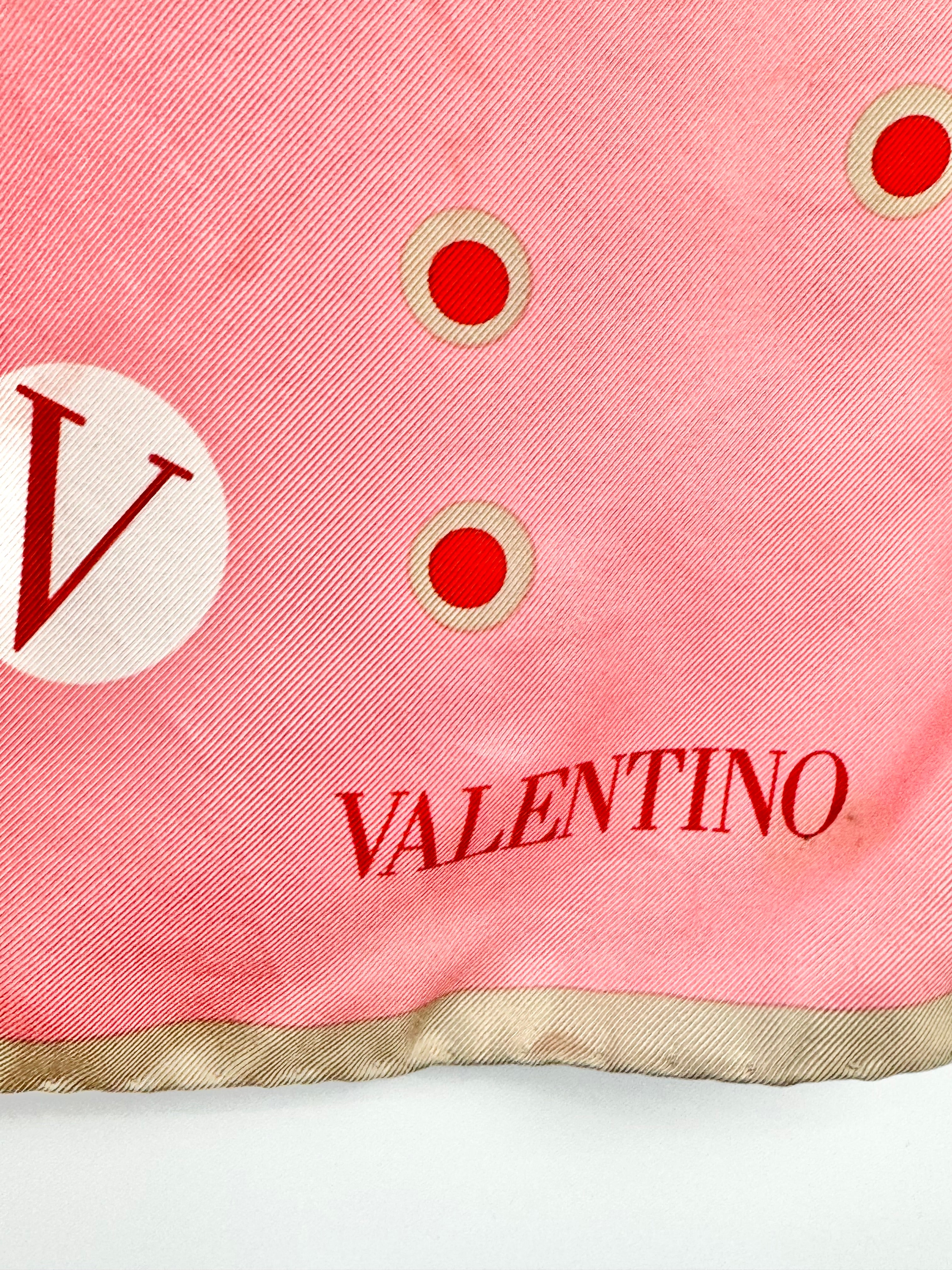 Valentino Blush Pink & Cream 'V' Silk Scarf