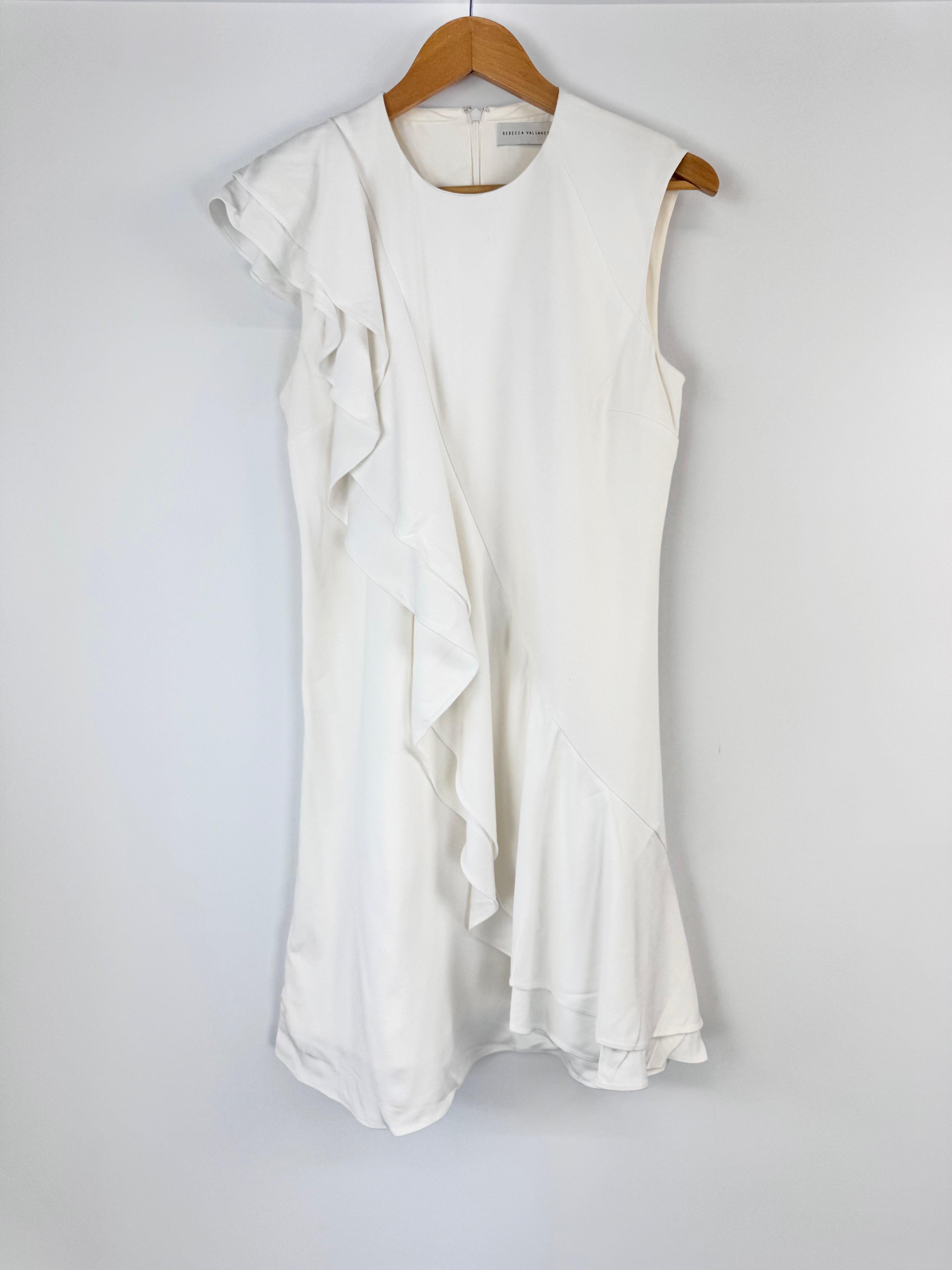 Rebecca Vallance White Frilled Embellished Dress - AU10