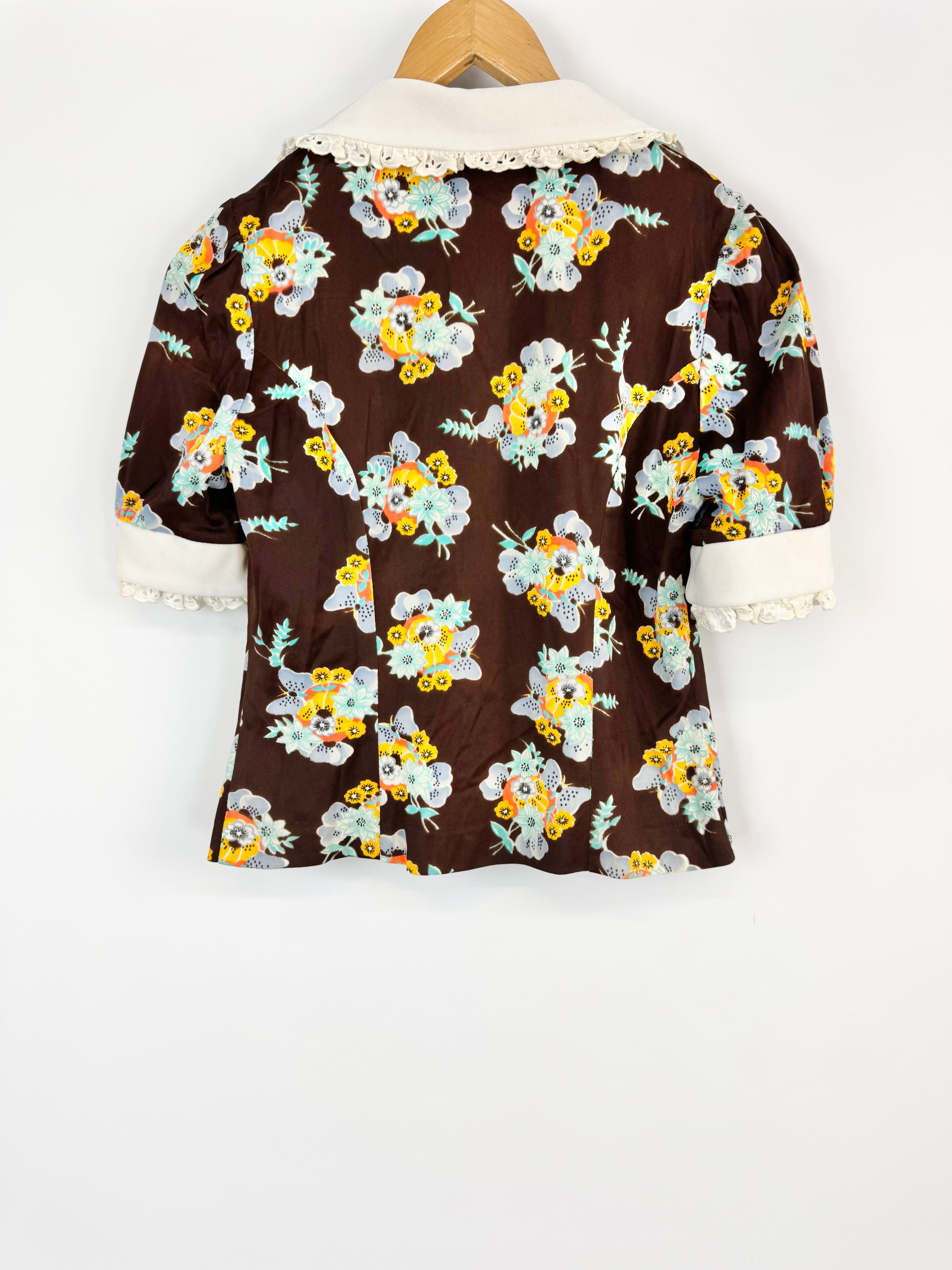 MFW Vintage Retro Patterned Peter Pan Collar Top - AU6/8