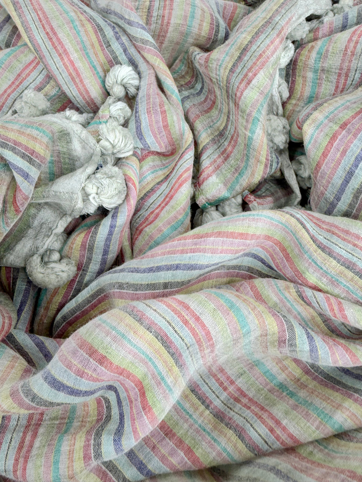 Faliero Sarti Muted Rainbow Silk Tassel Scarf