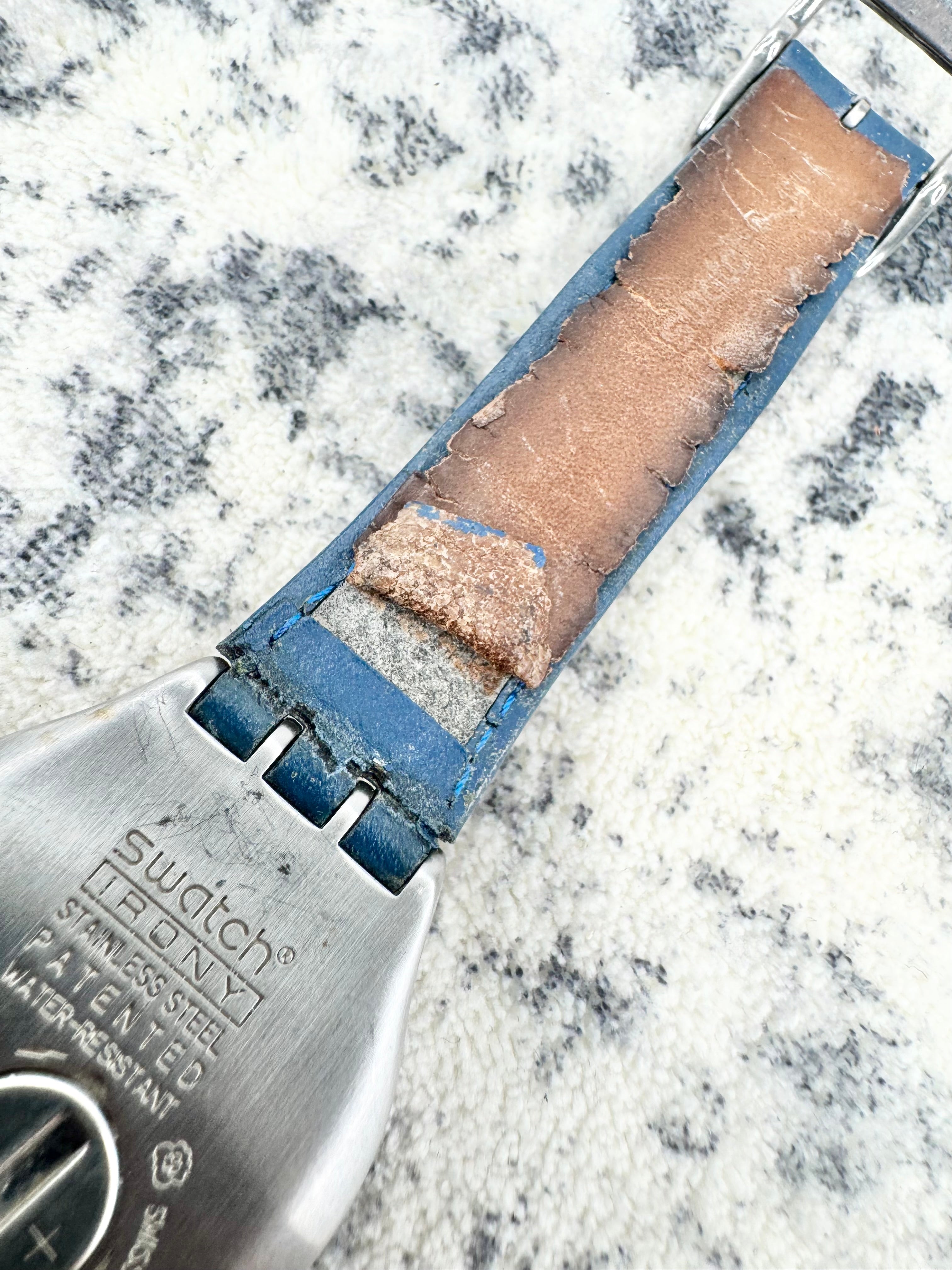 Swatch Irony Brushed Silver Aluminum and Blue Enamel Watch