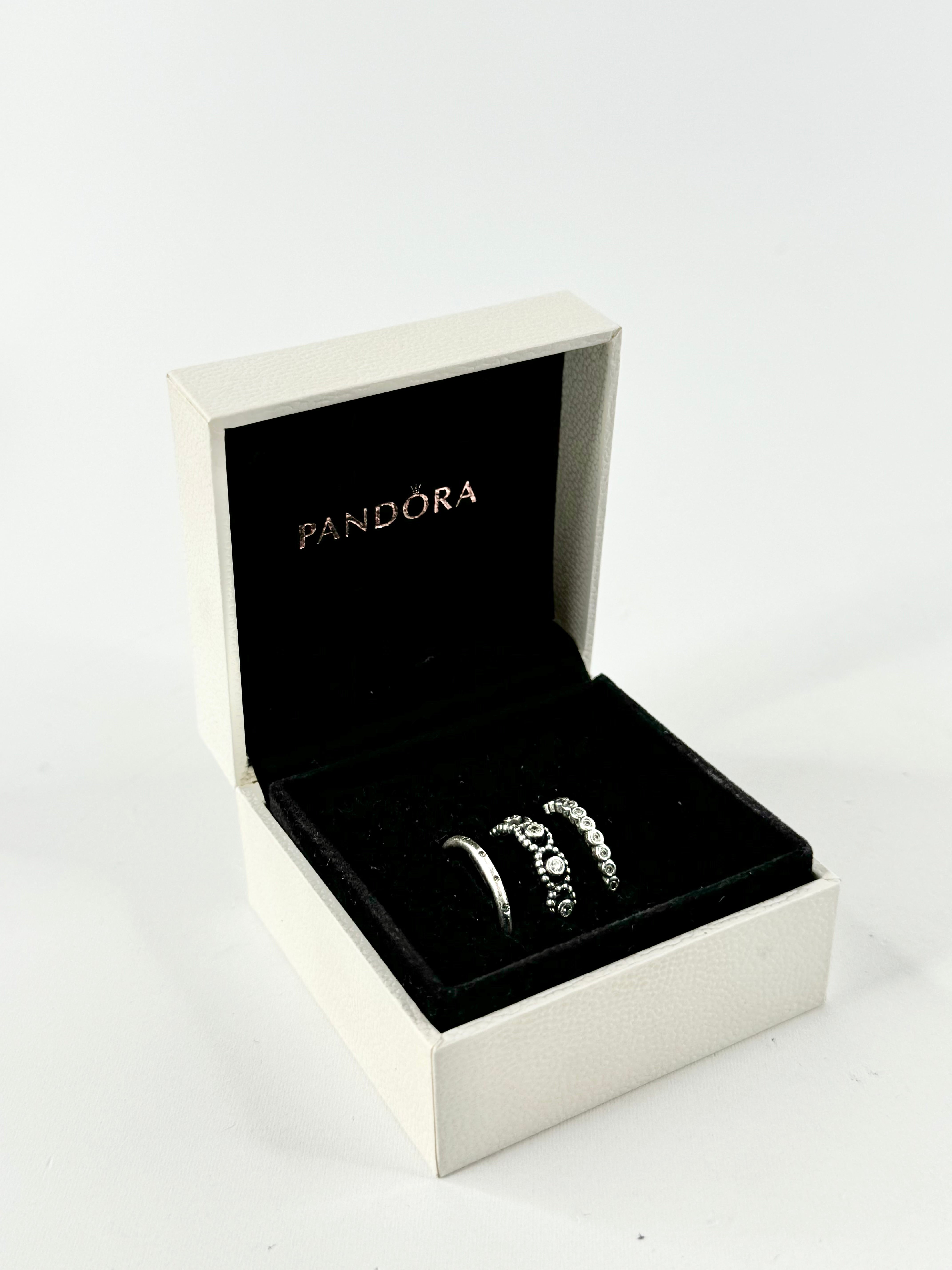 Pandora Set of Three Crystal Embellished Silver Rings