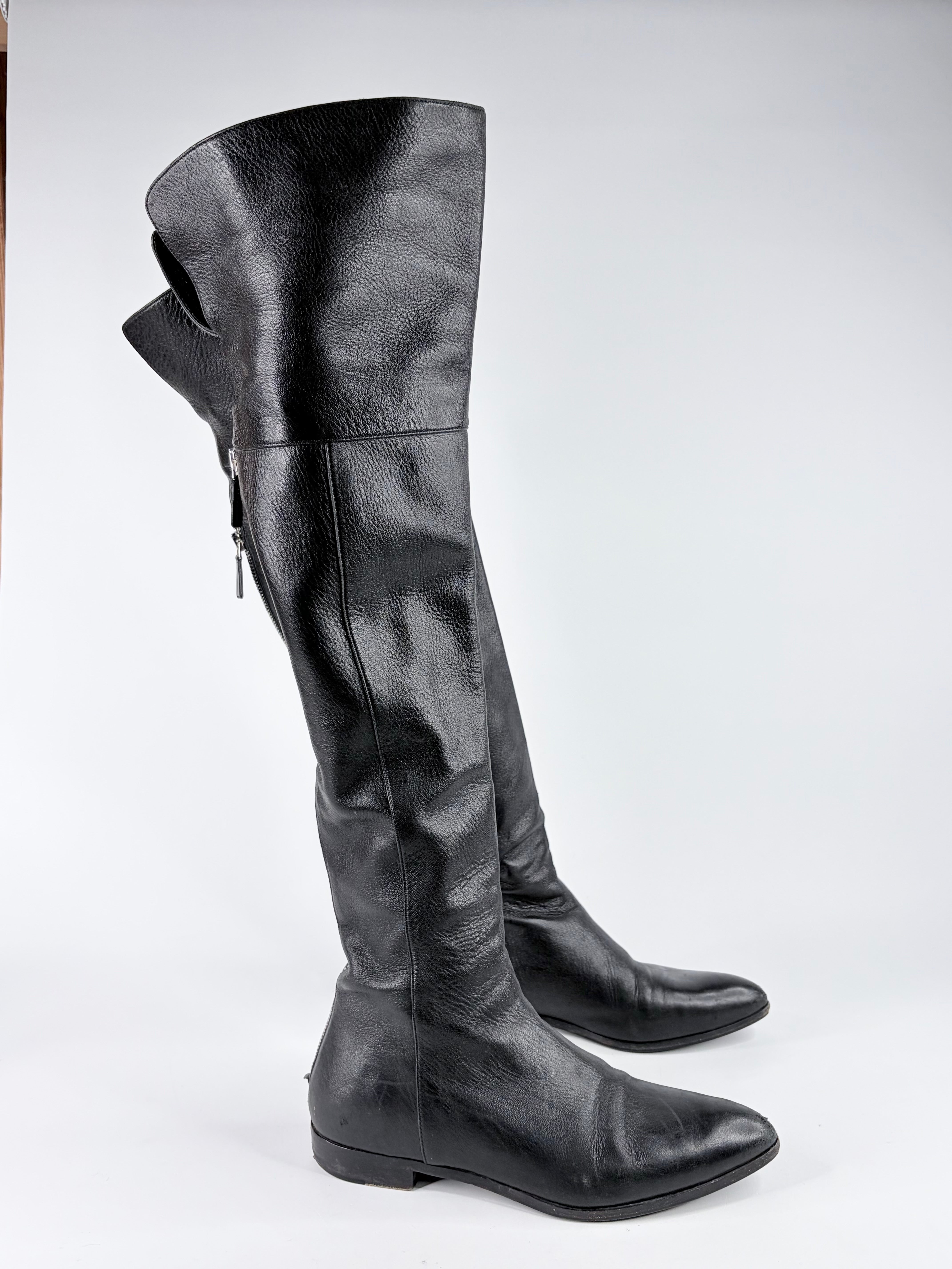 Prada Black Leather Thigh High Riding Boots - EU38