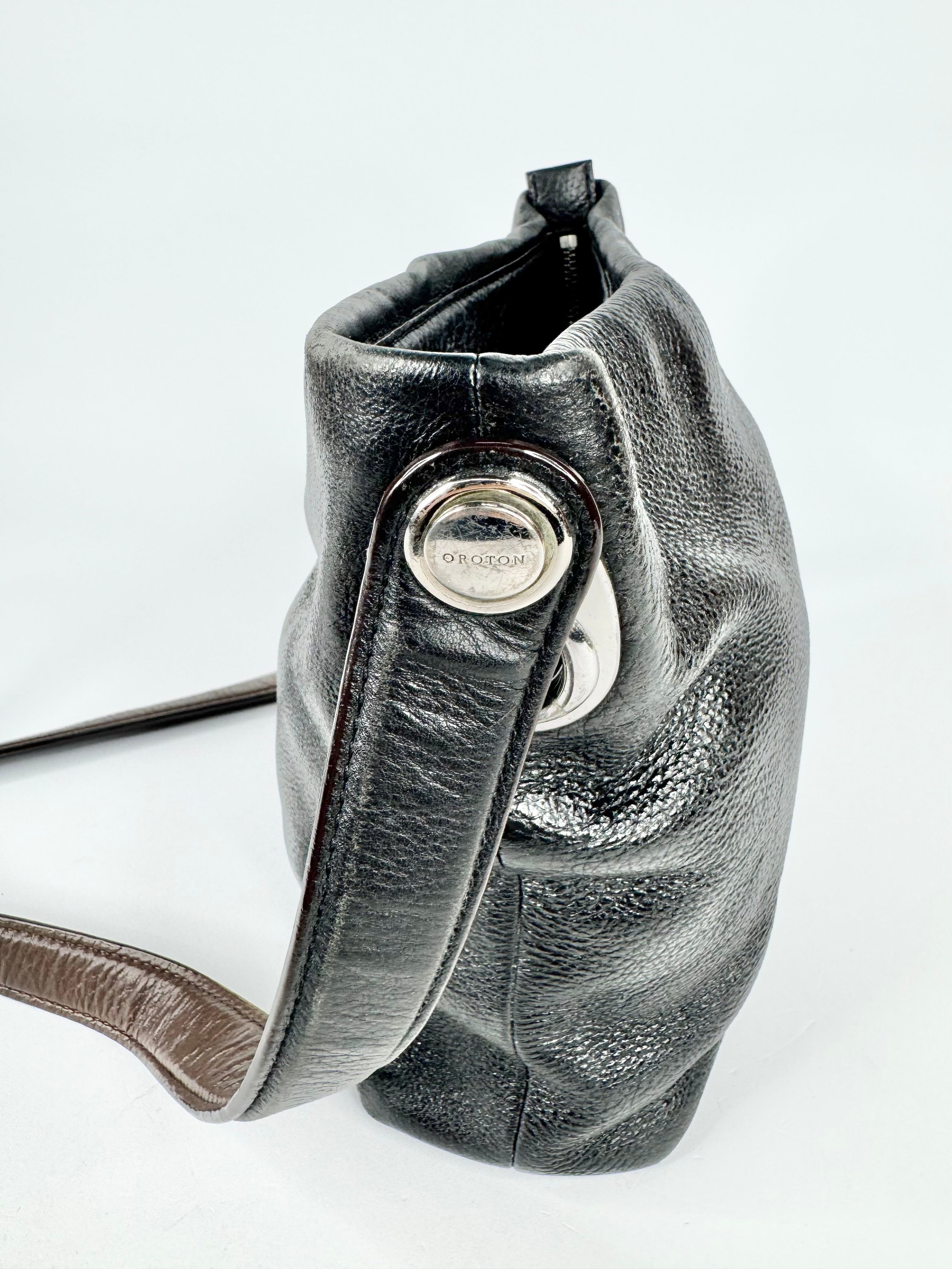 Oroton Black Leather Cross Body Bag