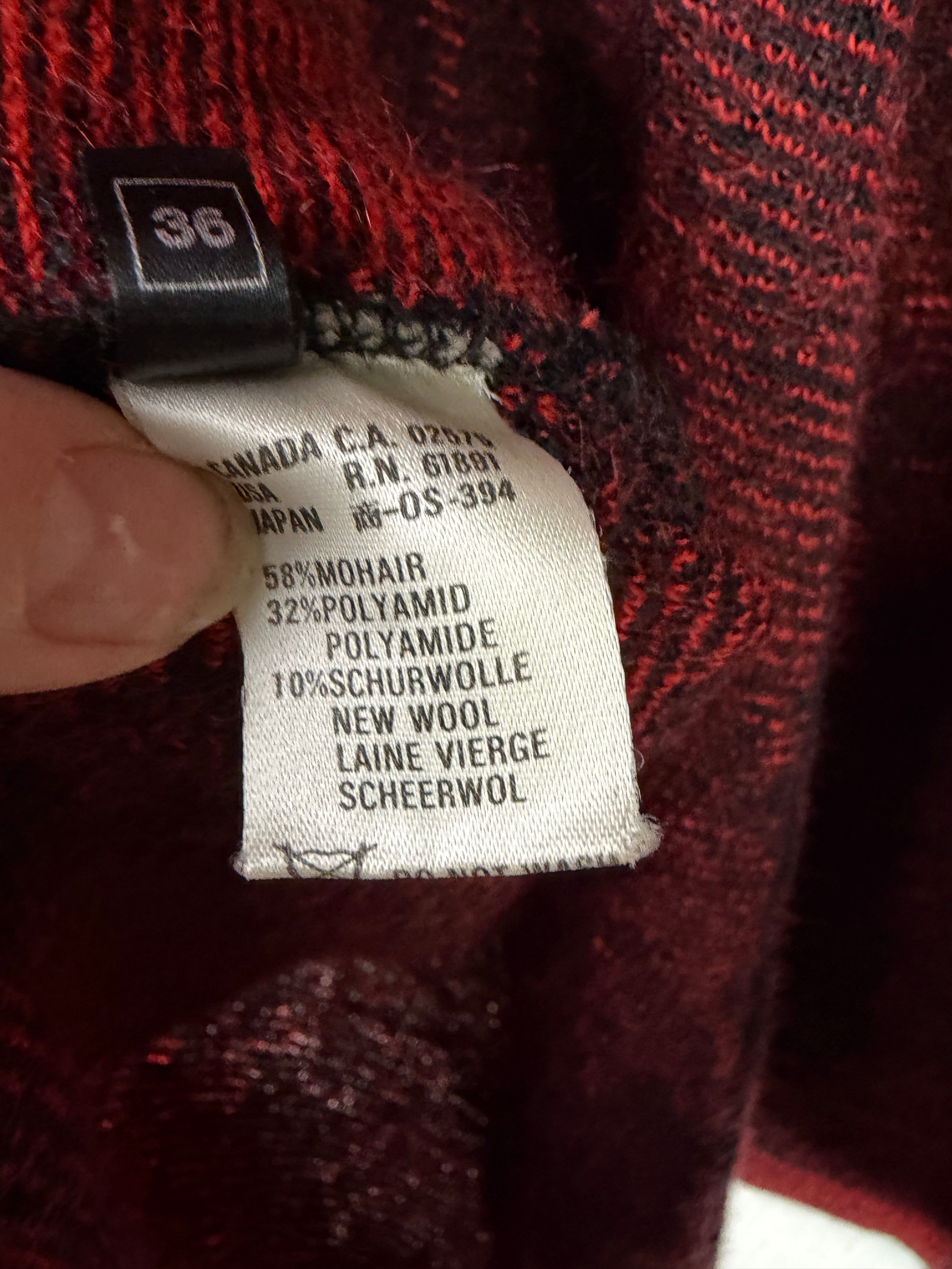 Vintage 80s Escada Red & Black Mohair Blend Slouchy Cardigan - AU10/12