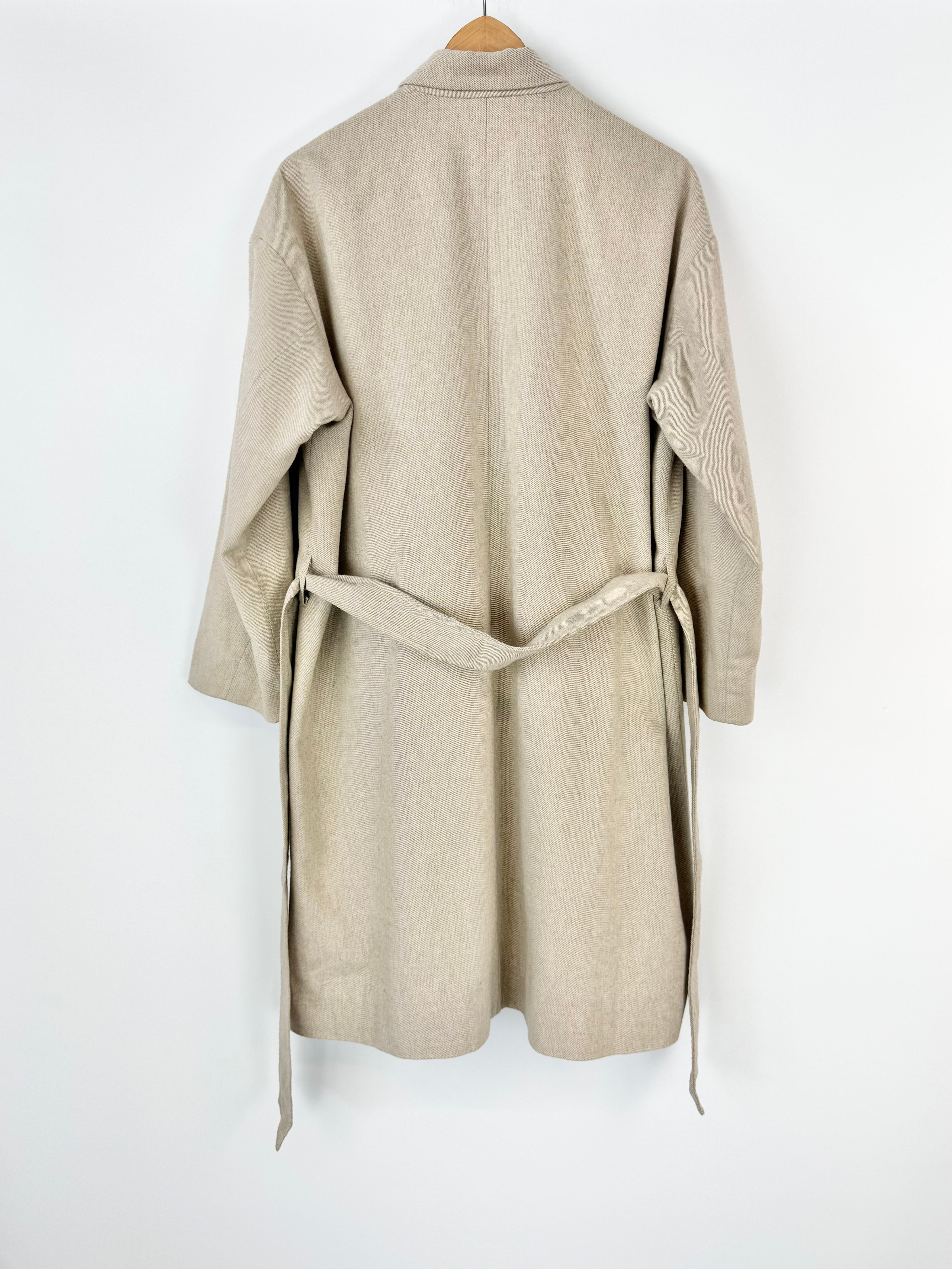 Samansa Mos2 Beige Cotton, Wool & Linen Blend Trench Coat - AU10