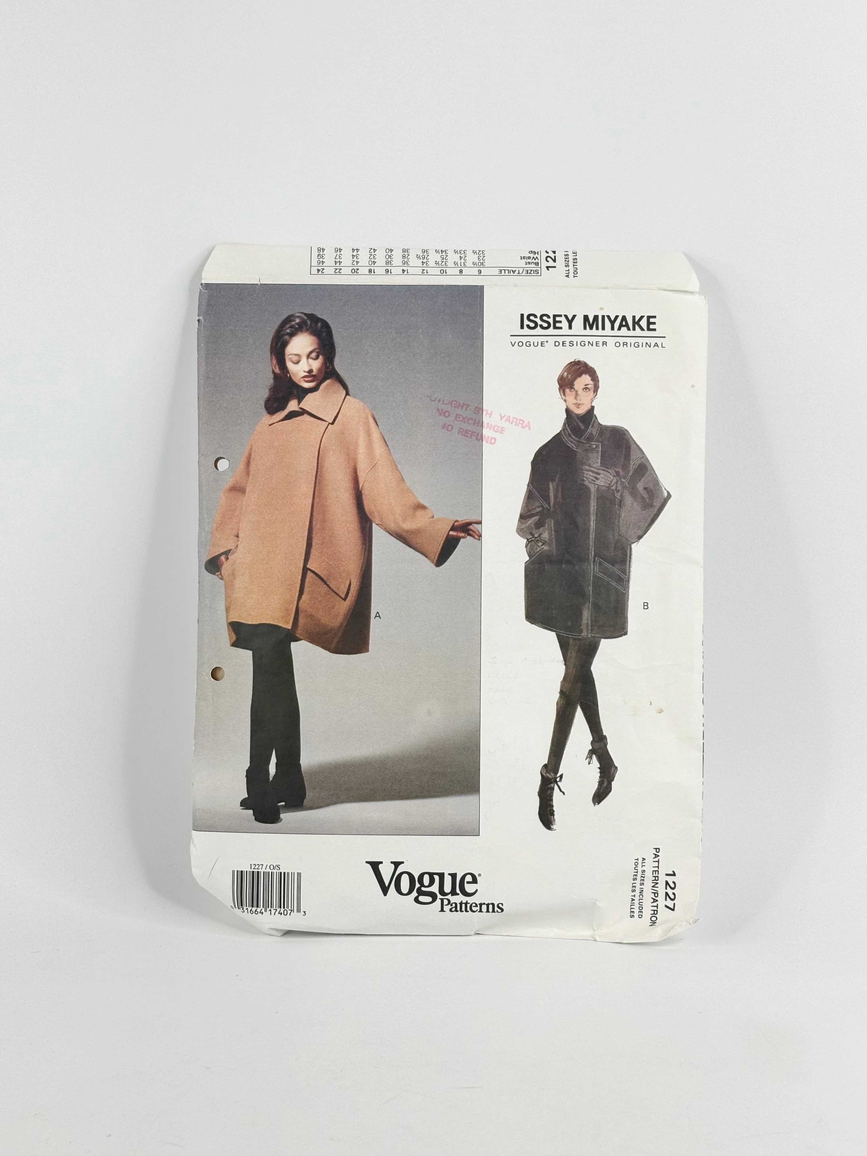 Vogue Designer Original Issey Miyake Oversized Coat: No. 1227 - S/L