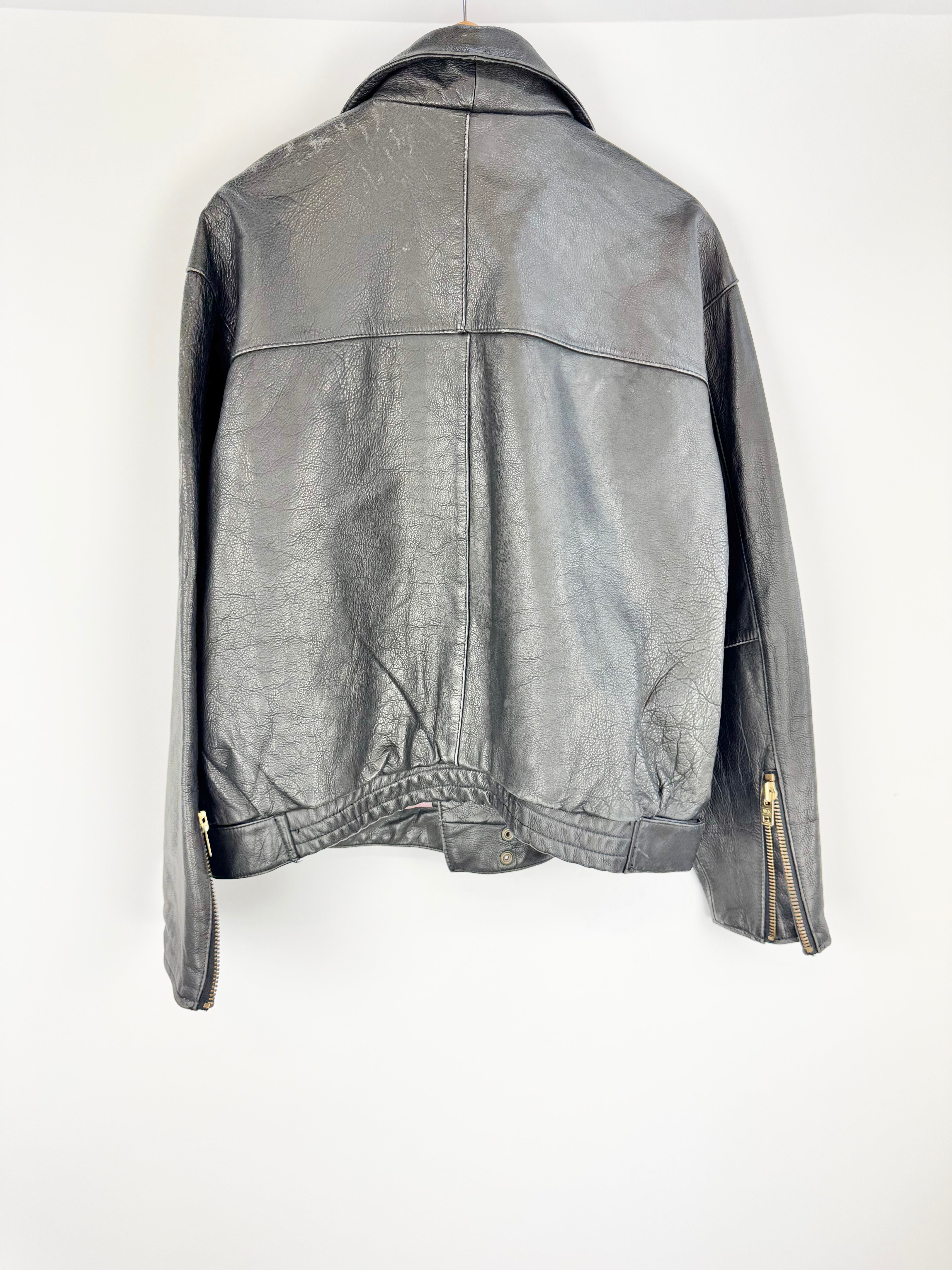 Vintage Dual Control High Casual Black Leather Biker Jacket - L