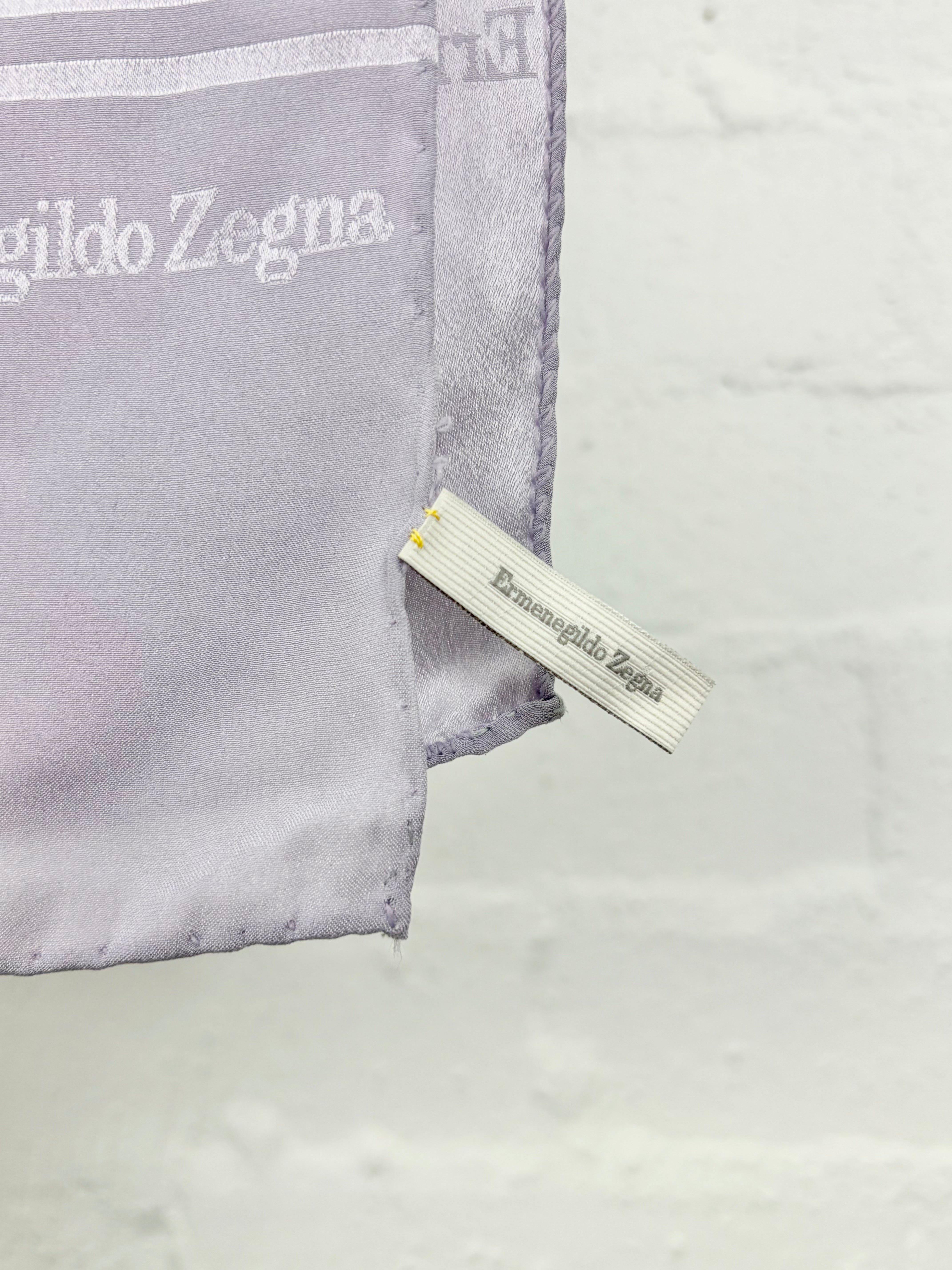 Ermenegildo Zegna Pastel Lavendar Geometric Motif Patterned Long Silk Scarf